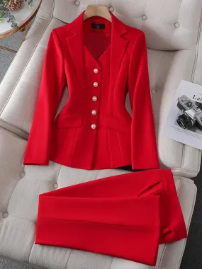 Fashionkova Christmas Gift Outfit  Fashion White Red Black Blazer Jacket And Pant Suit Trousers Women Female Office Ladies Work Wear Formal 2 Piece Set