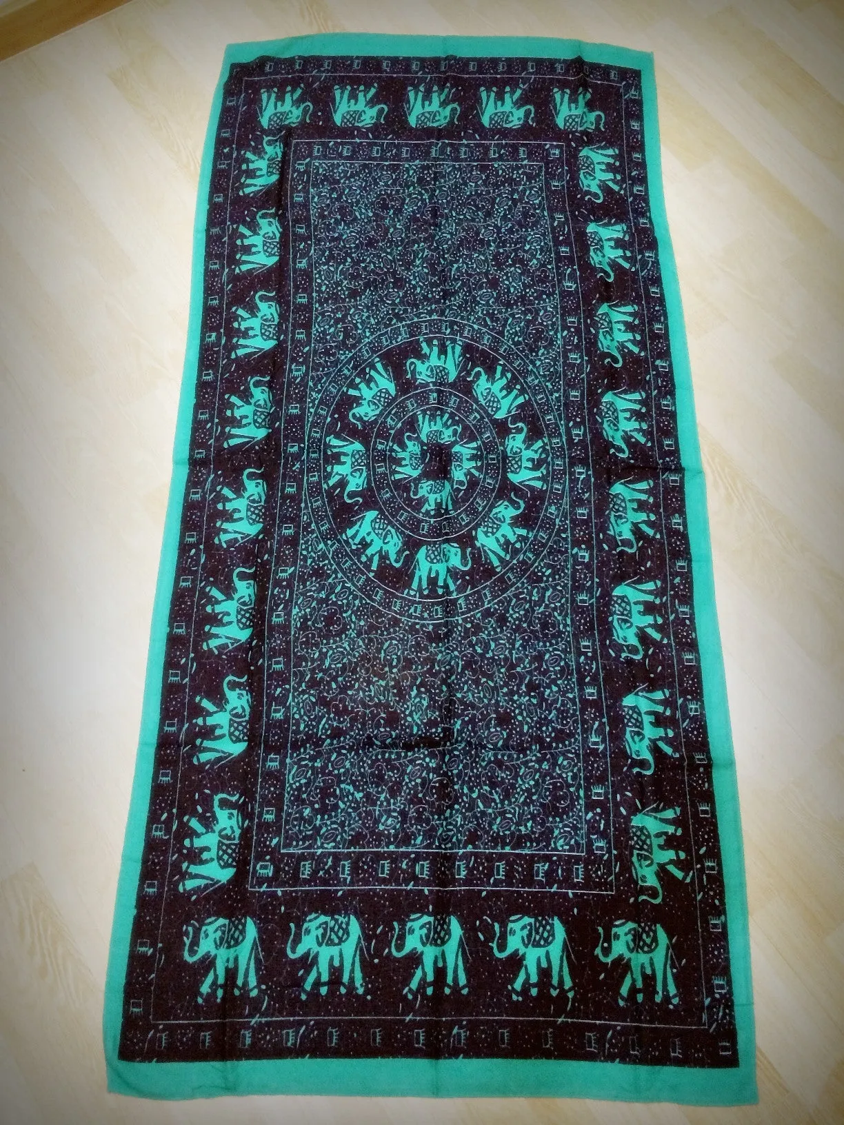 100% Organic Cotton Scarf Shawl From Thailand Elephant Mandala Green