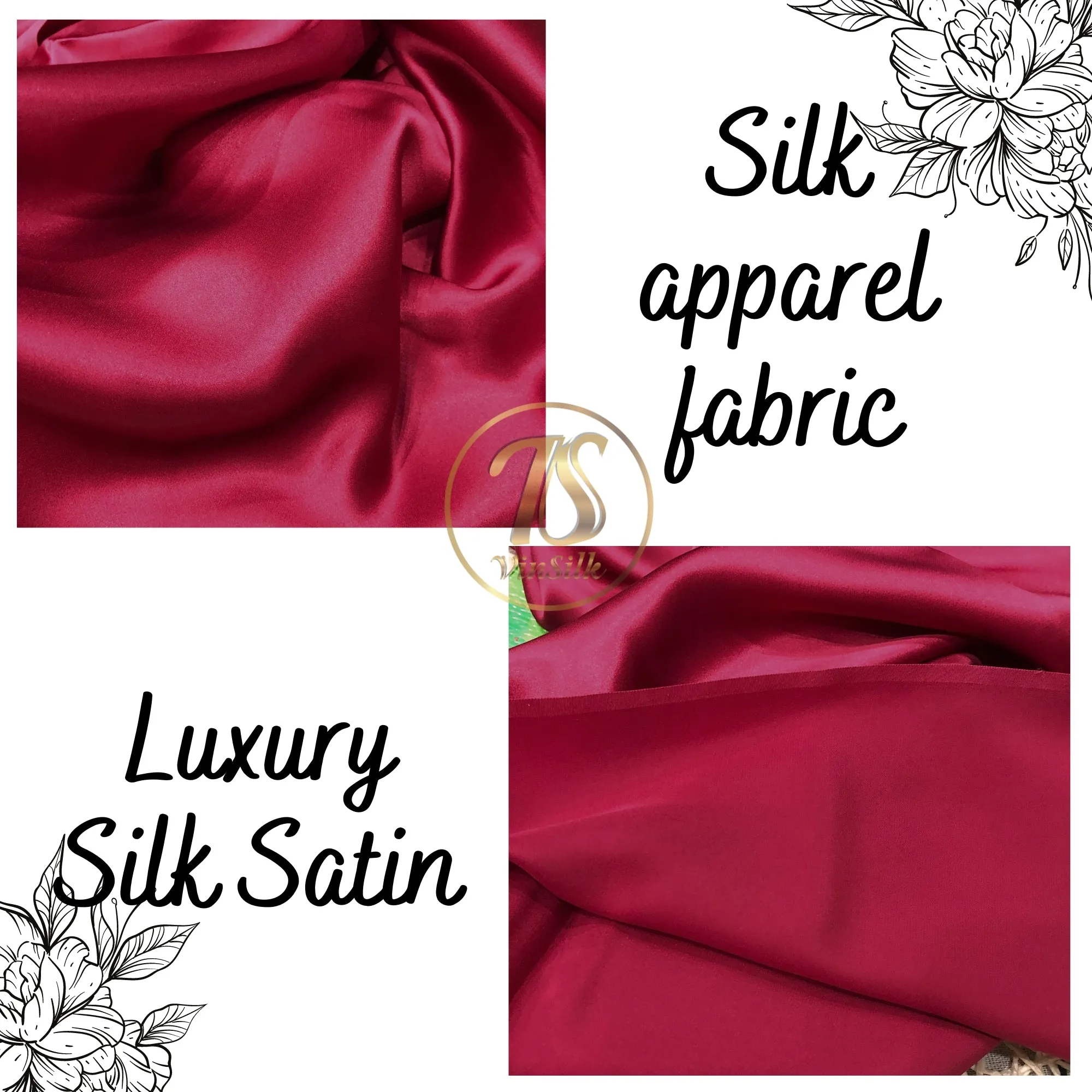 100% PURE MULBERRY SILK fabric by the yard – Satin silk fabric – 19mm - Organic fiber - Wedding dress - Gift for women - Dark red silk satin