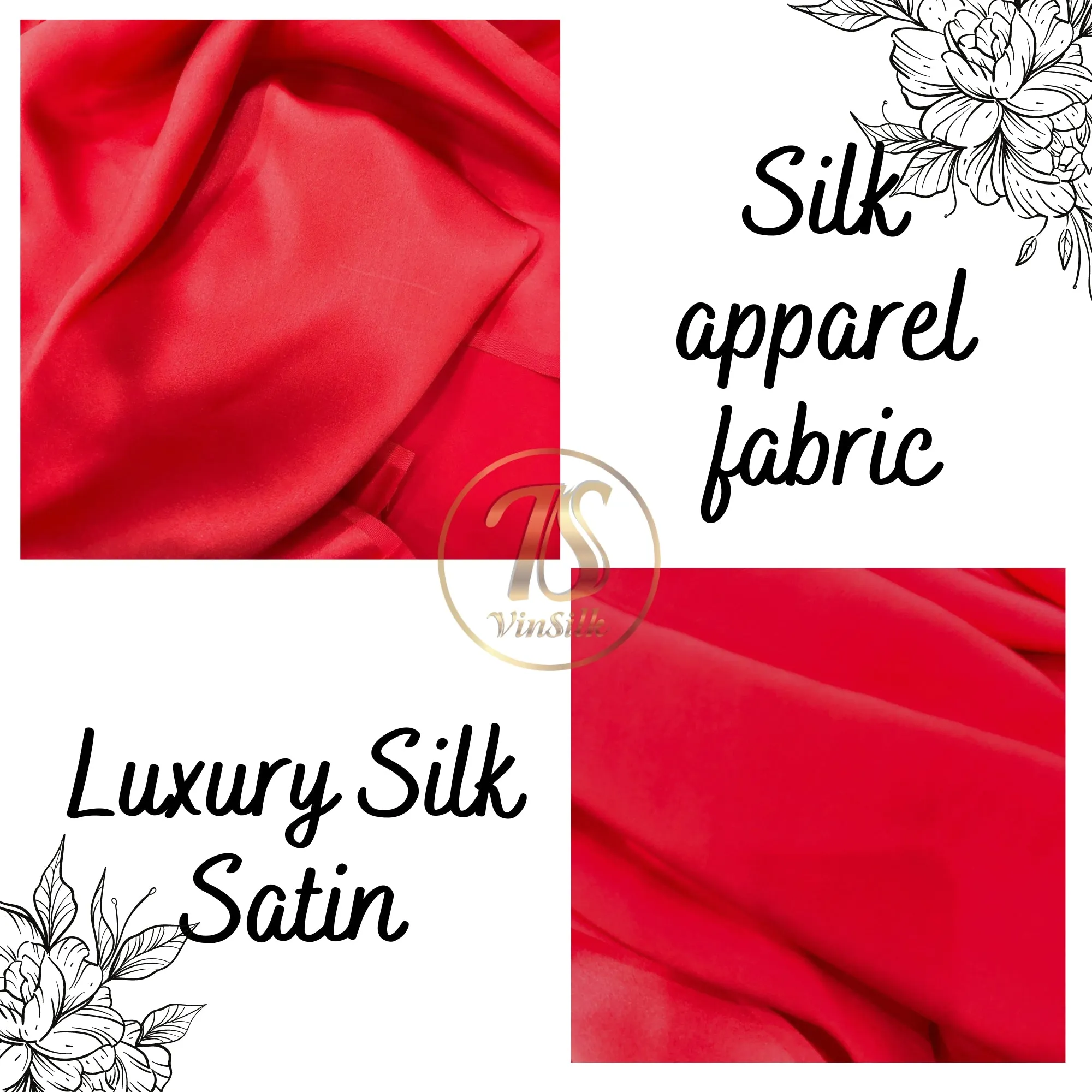 100% PURE MULBERRY SILK fabric by the yard – Satin silk fabric – 19mm - Organic fiber - Wedding dress - Gift for women - Red silk satin