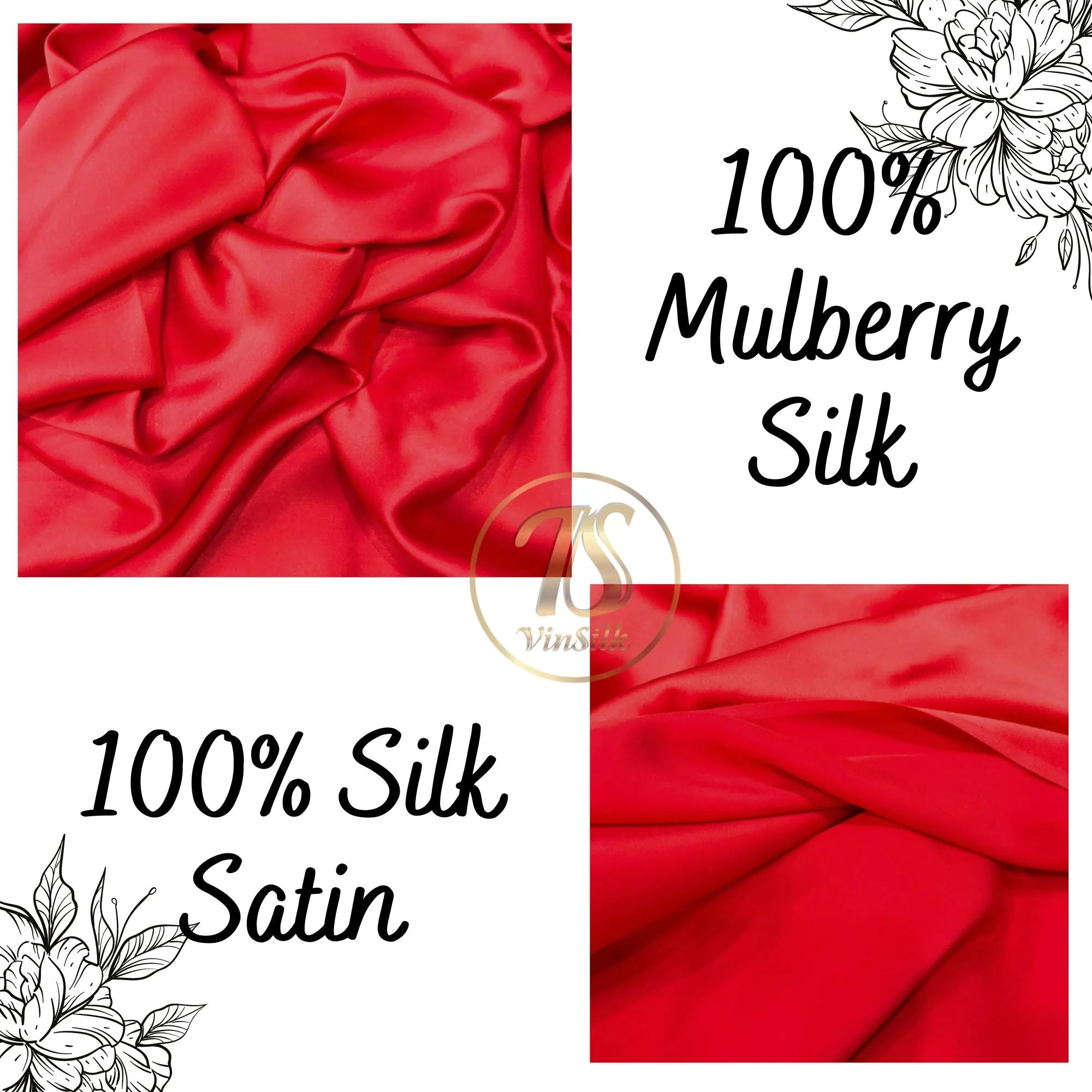 100% PURE MULBERRY SILK fabric by the yard – Satin silk fabric – 19mm - Organic fiber - Wedding dress - Gift for women - Red silk satin