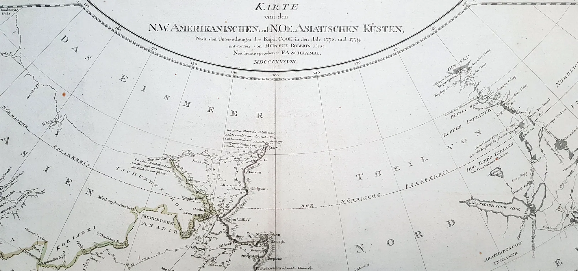 1788 Franz Schraembl & Capt Cook Large Antique Map NW America Alaska, California