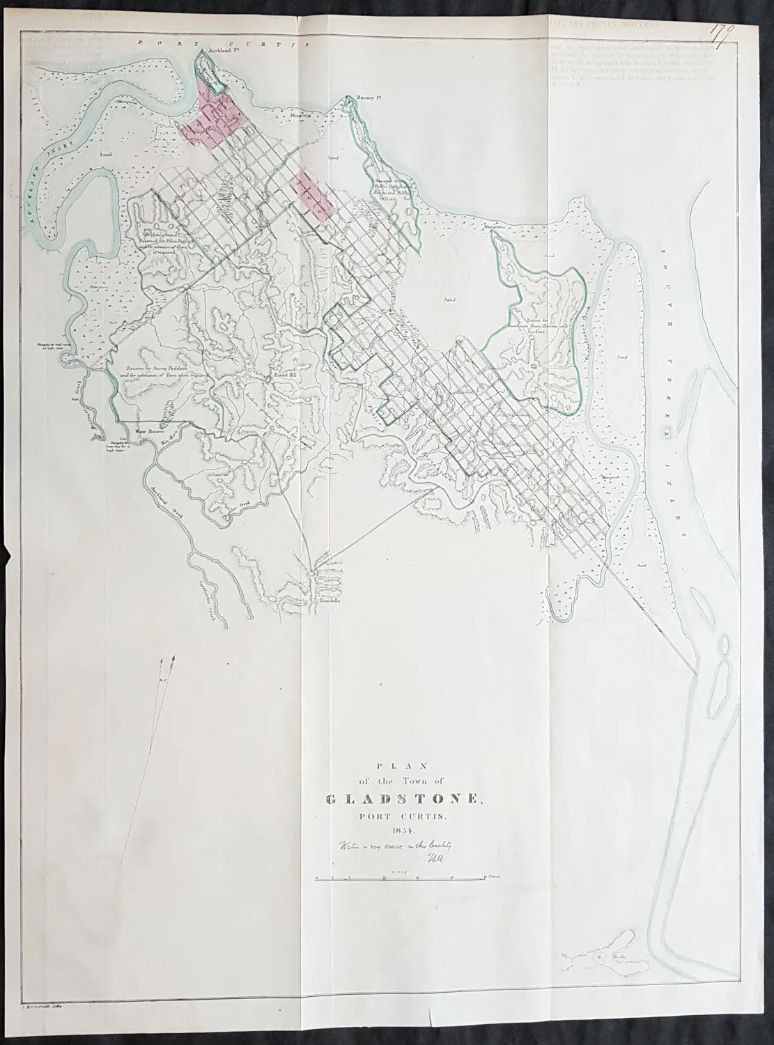 1854 John Arrowsmith Rare Antique Map, Early Town Plan of Gladstone, Queensland