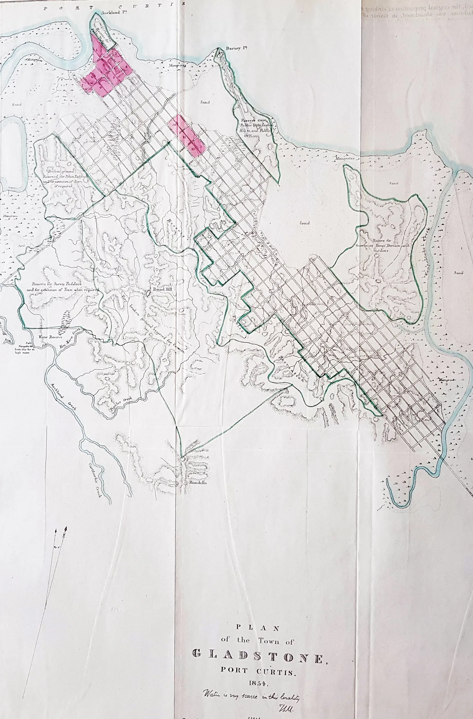 1854 John Arrowsmith Rare Antique Map, Early Town Plan of Gladstone, Queensland