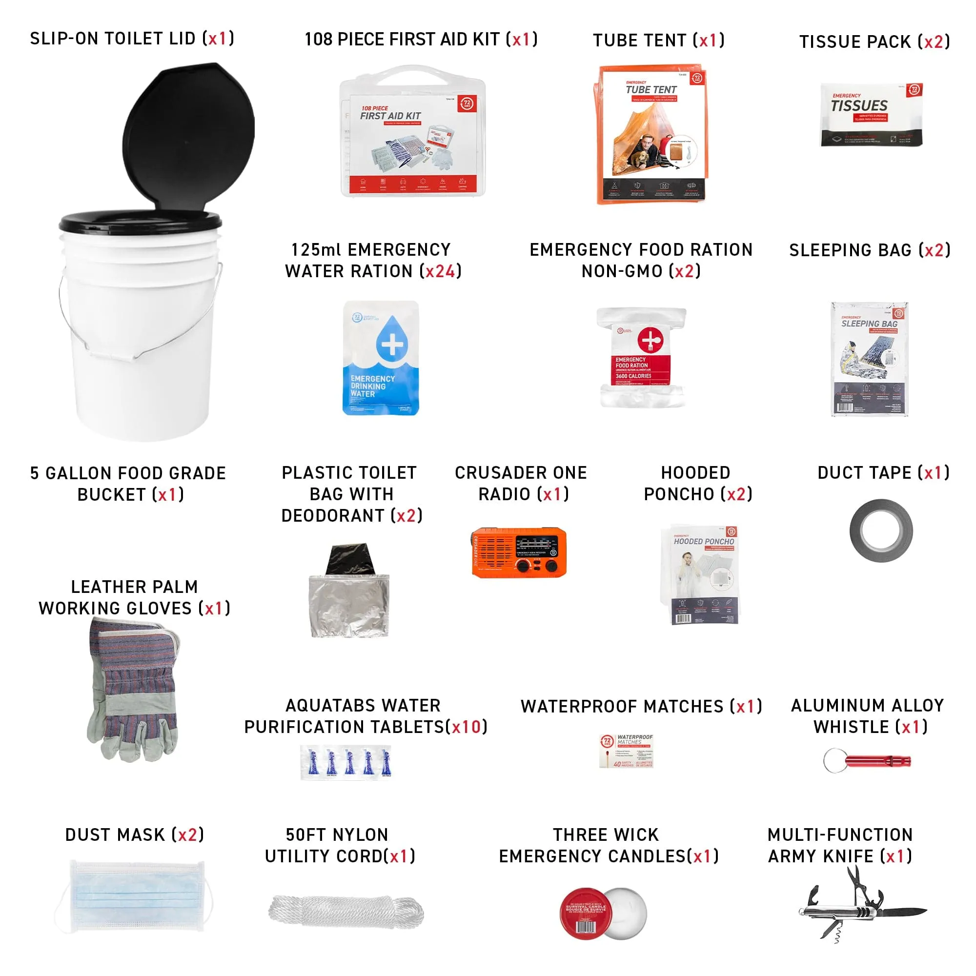 2 Person 72HRS Deluxe Toilet - Emergency Survival Kit