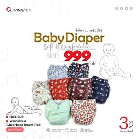 3 Pcs Designer Baby Diaper Pants