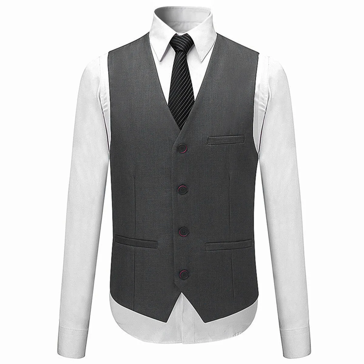 3-Piece Slim Fit Solid Color Jacket Smart Wedding Formal Suit Grey