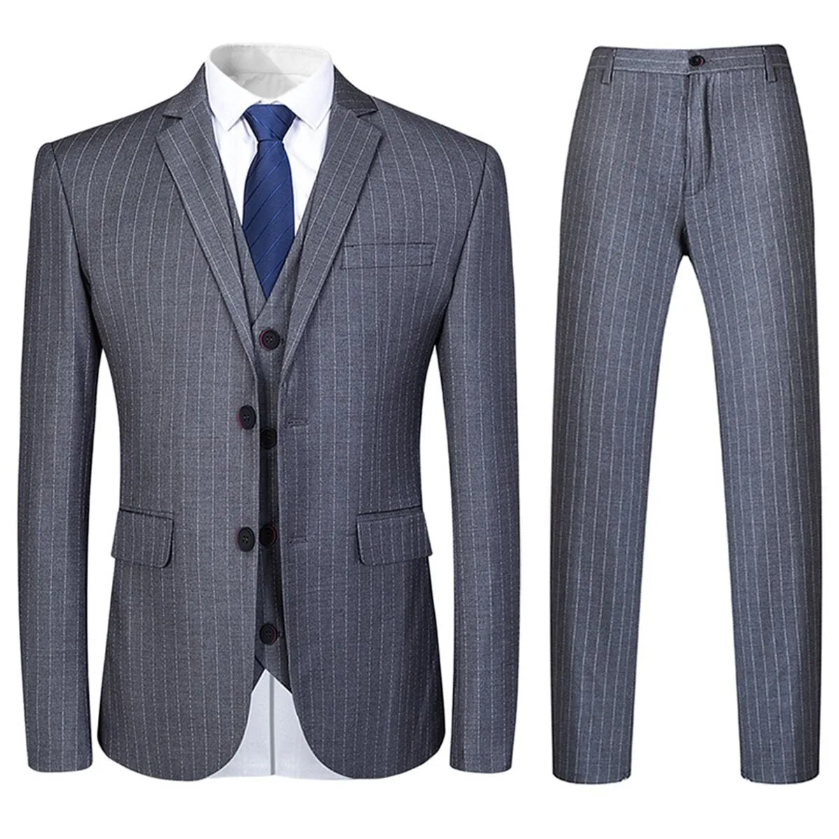 3-Piece Suit Stripe Design Suit Grey