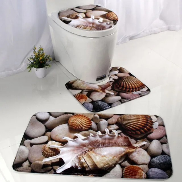 3pcs/set Cute Animal Pattern Bath Mat Bathroom Carpet Ocean Underwater World Anti Slip Pedestal Rug Lid Toilet Cover