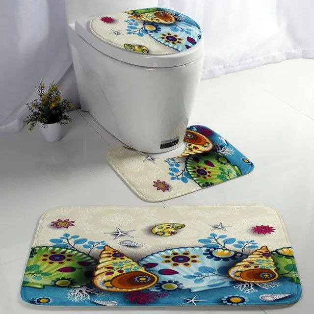 3pcs/set Cute Animal Pattern Bath Mat Bathroom Carpet Ocean Underwater World Anti Slip Pedestal Rug Lid Toilet Cover