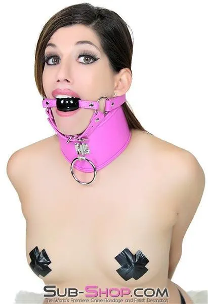 4723RS     Hot Pink Bondage Posture Collar and Leash Set