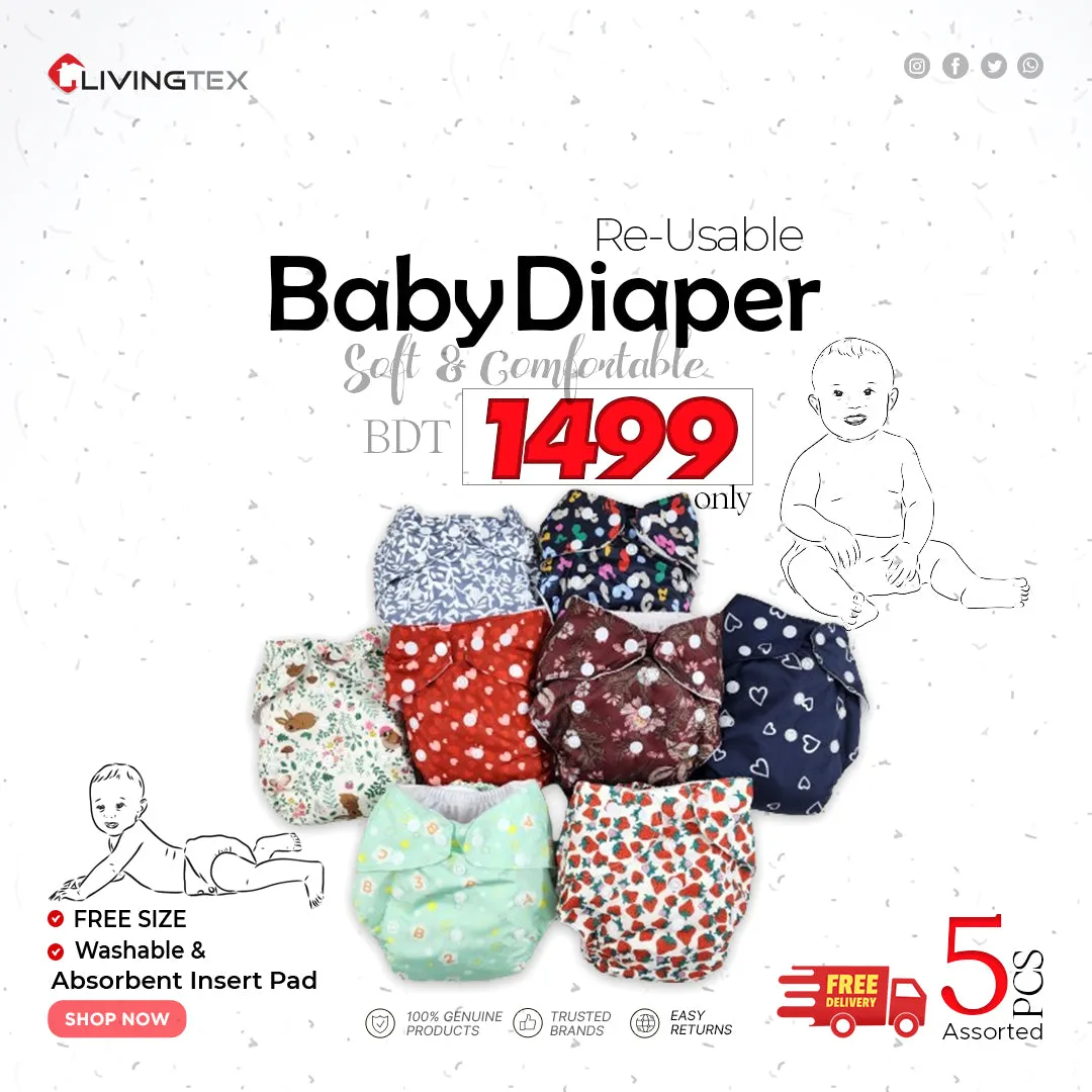 5 Pcs Designer Baby Diaper Pants