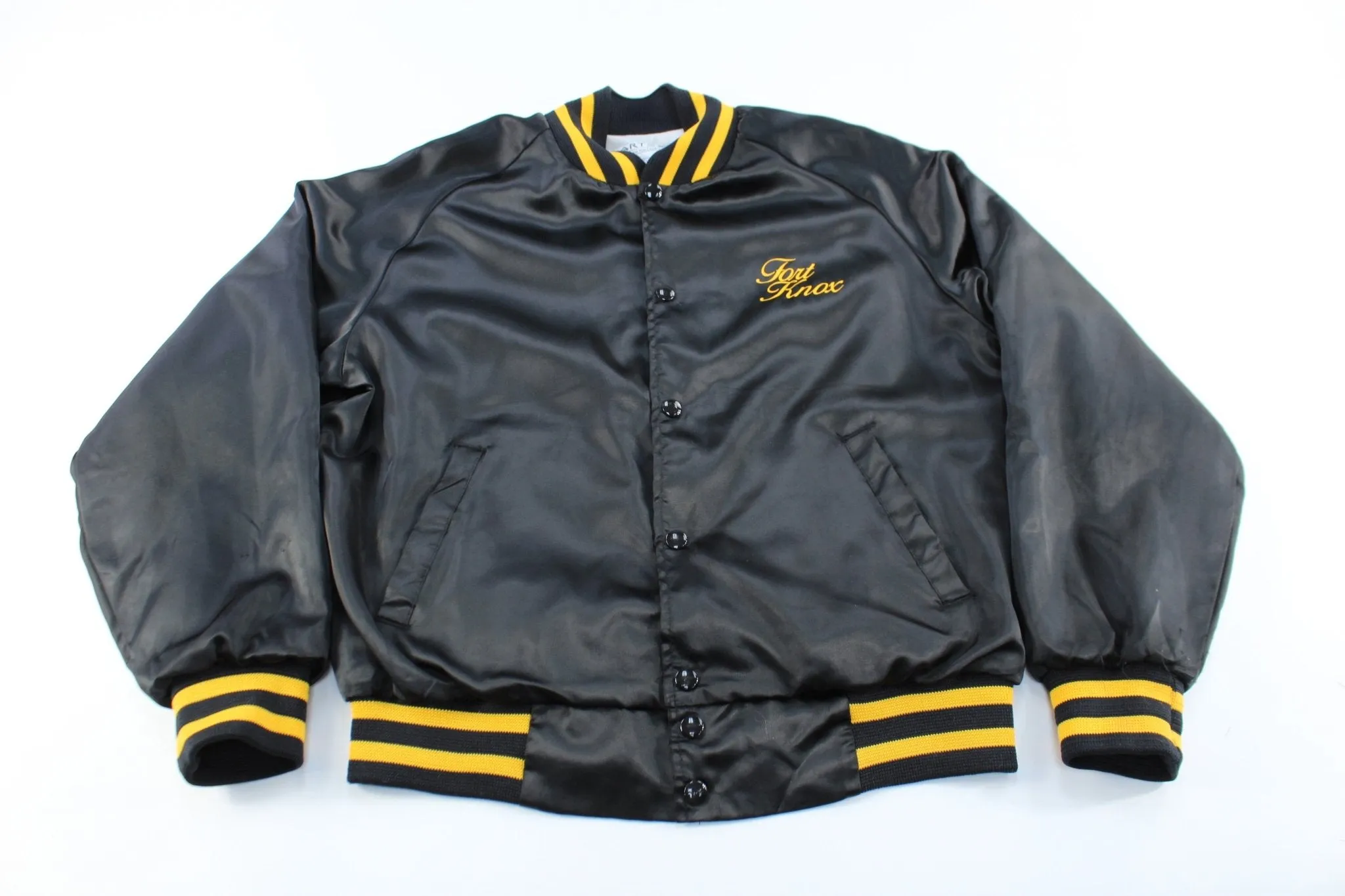 80's Army Fort Knox Embroidered Graphic Satin Bomber Jacket