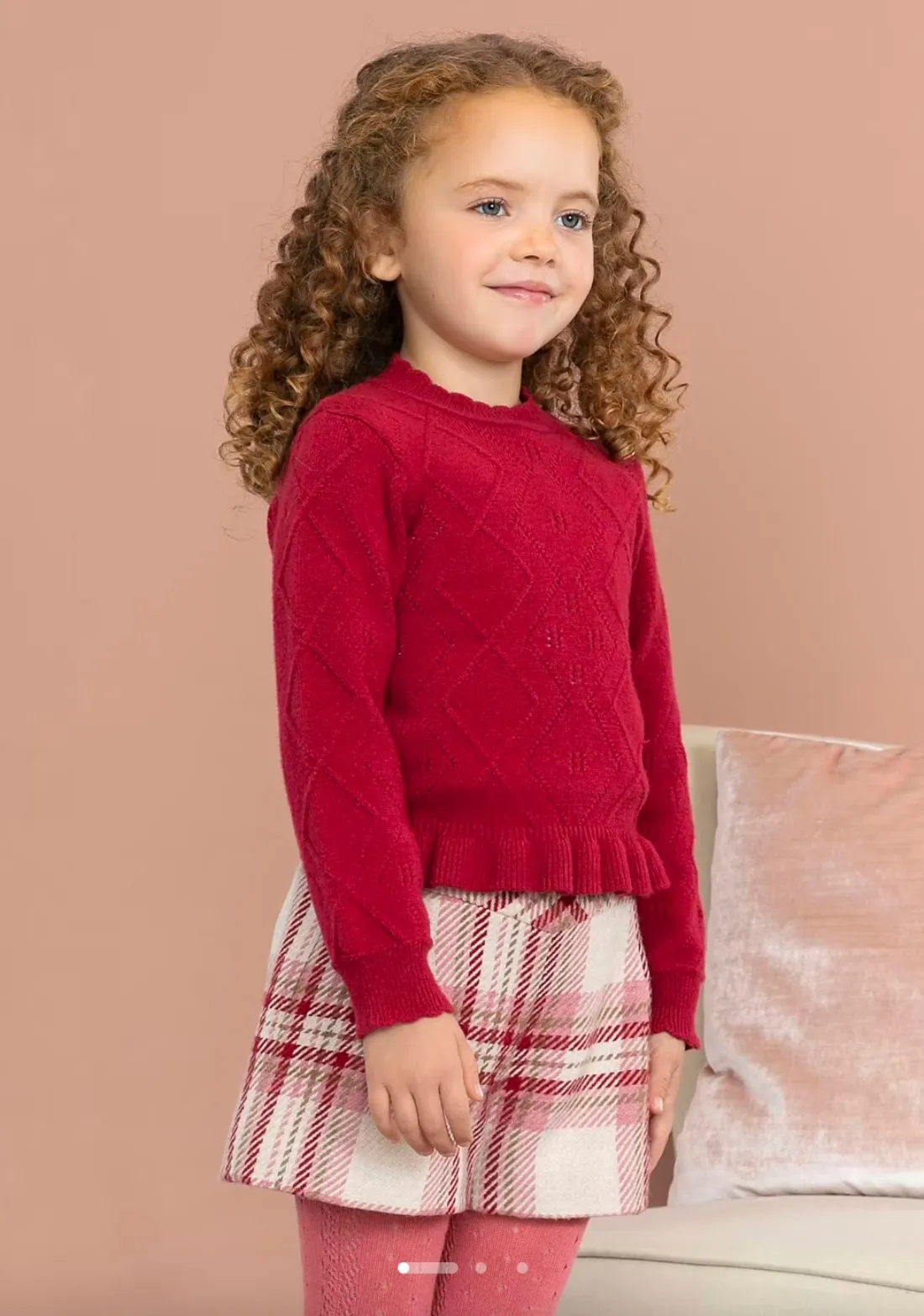 Abel & Lula Girls Raspberry Diamond Knit Sweater