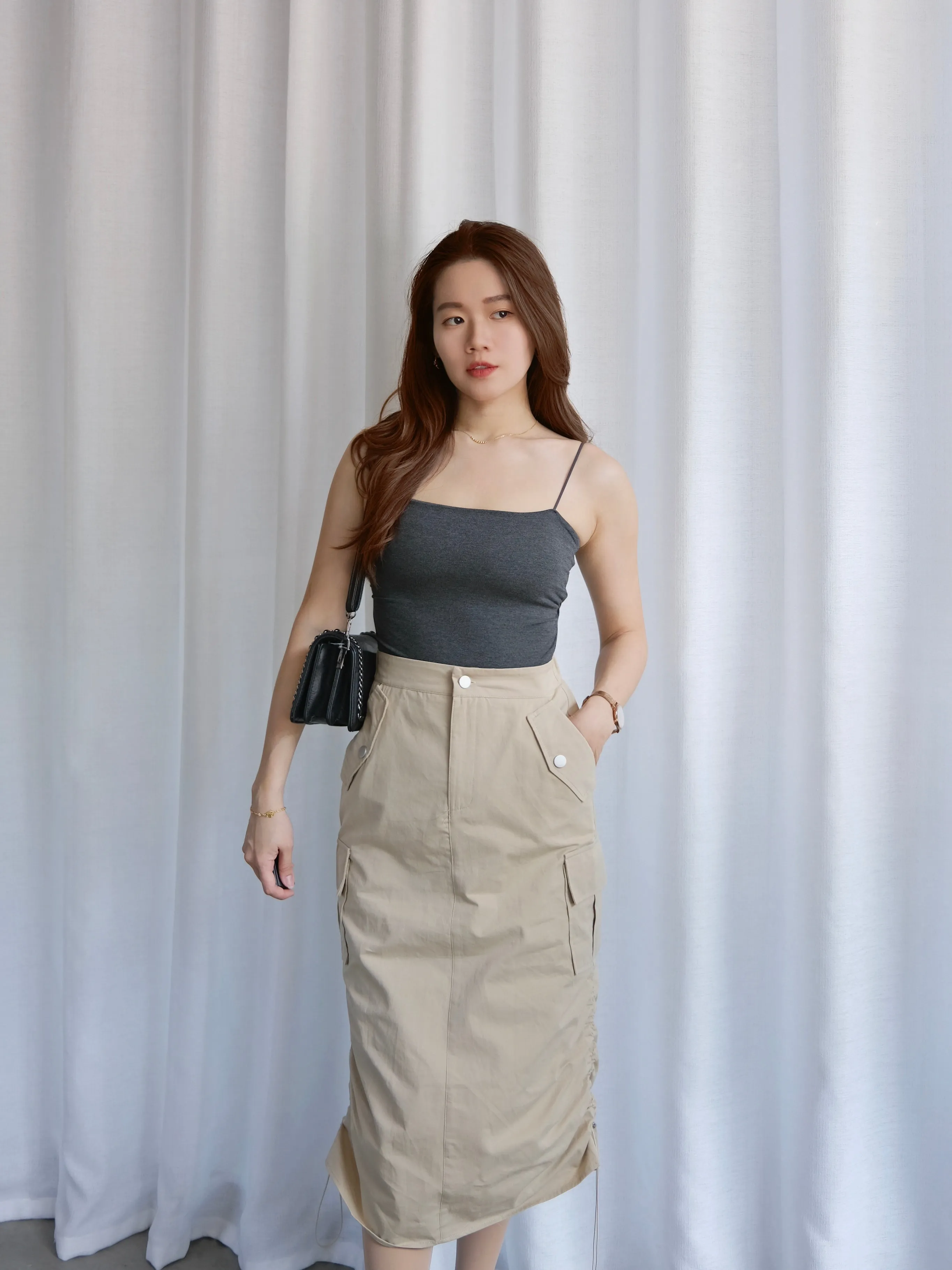 ACEWIN Side Drawstring Cargo Midi Pencil Skirt (Size S-M) 601298