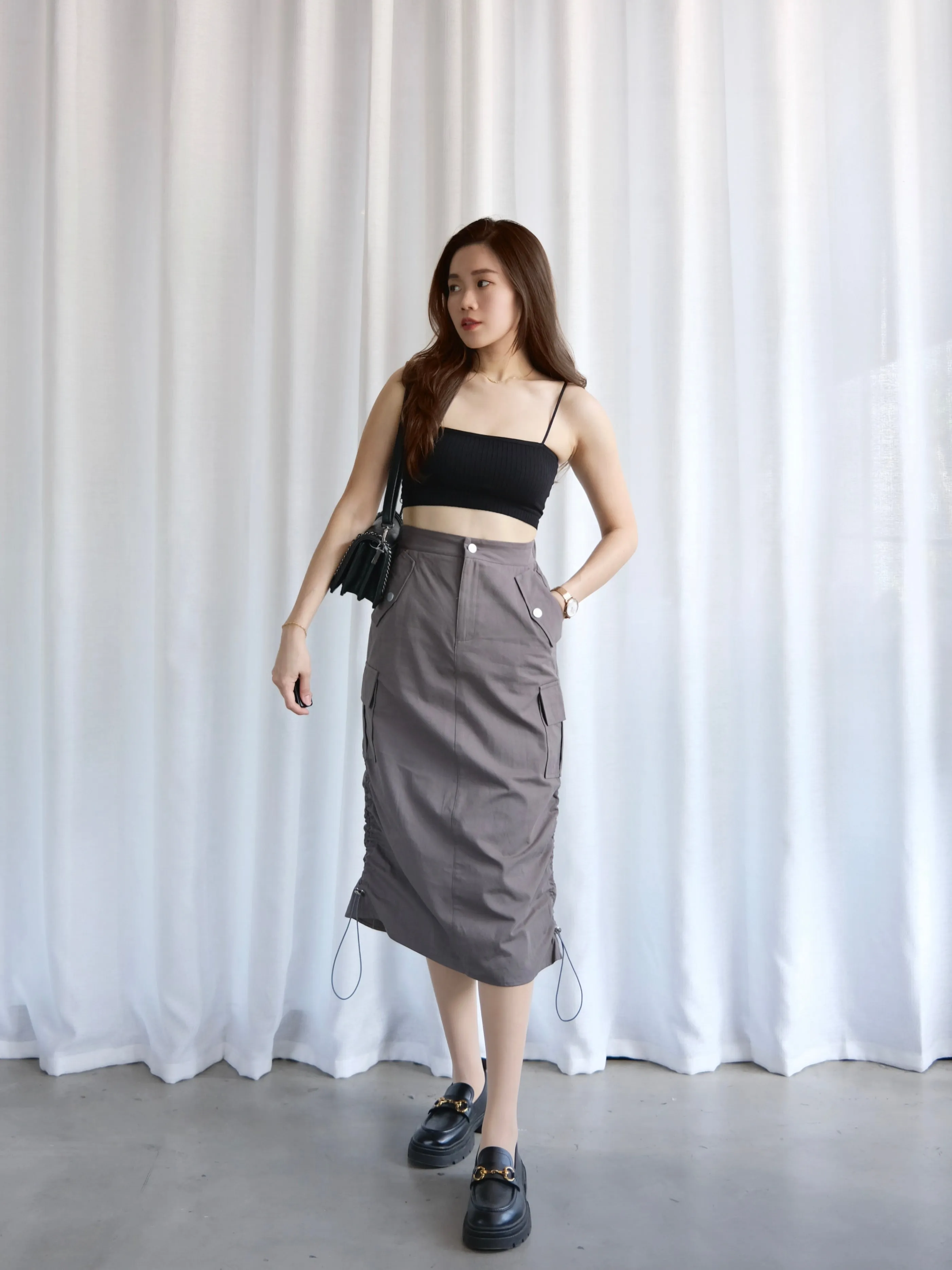 ACEWIN Side Drawstring Cargo Midi Pencil Skirt (Size S-M) 601298