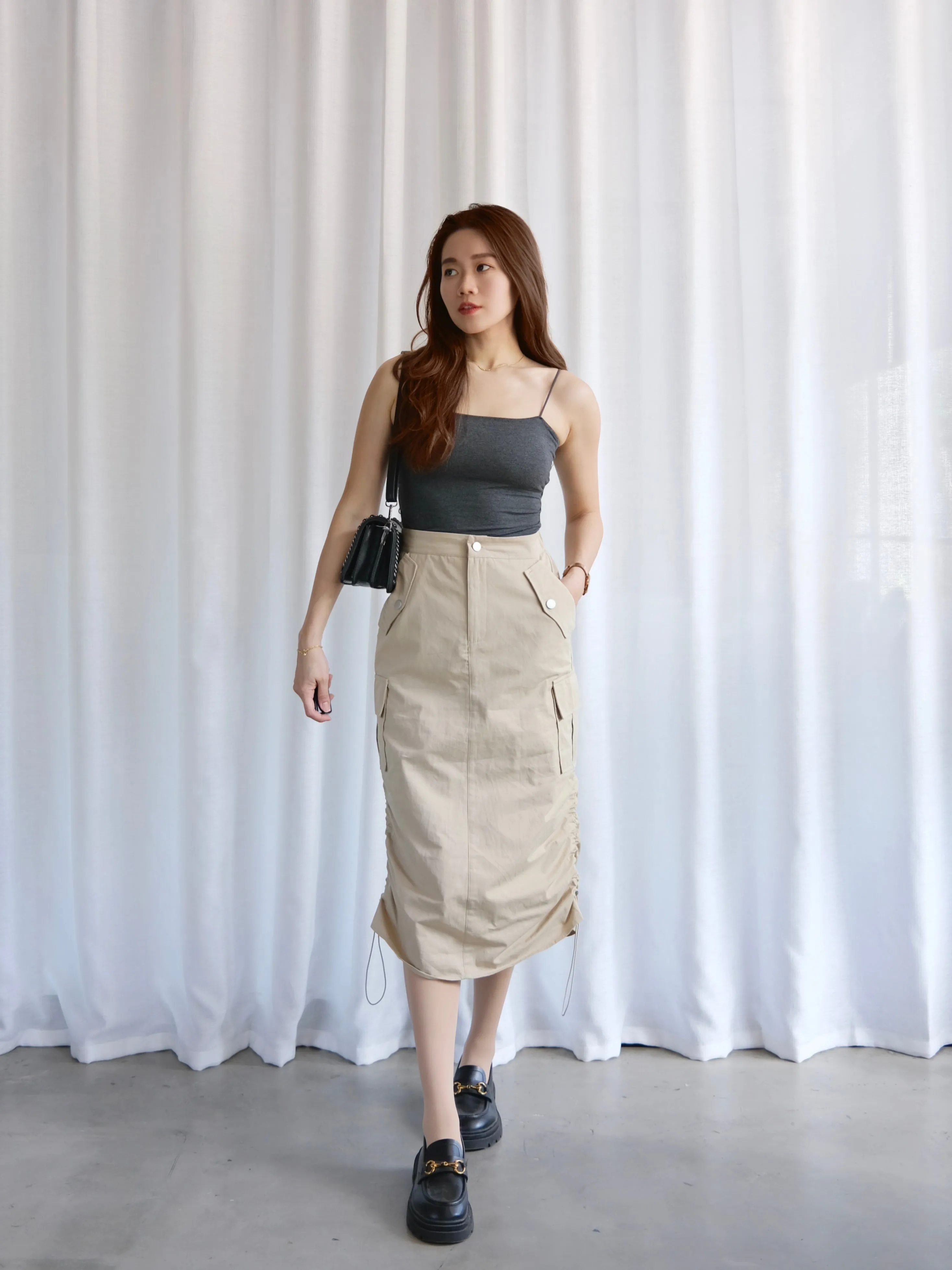 ACEWIN Side Drawstring Cargo Midi Pencil Skirt (Size S-M) 601298