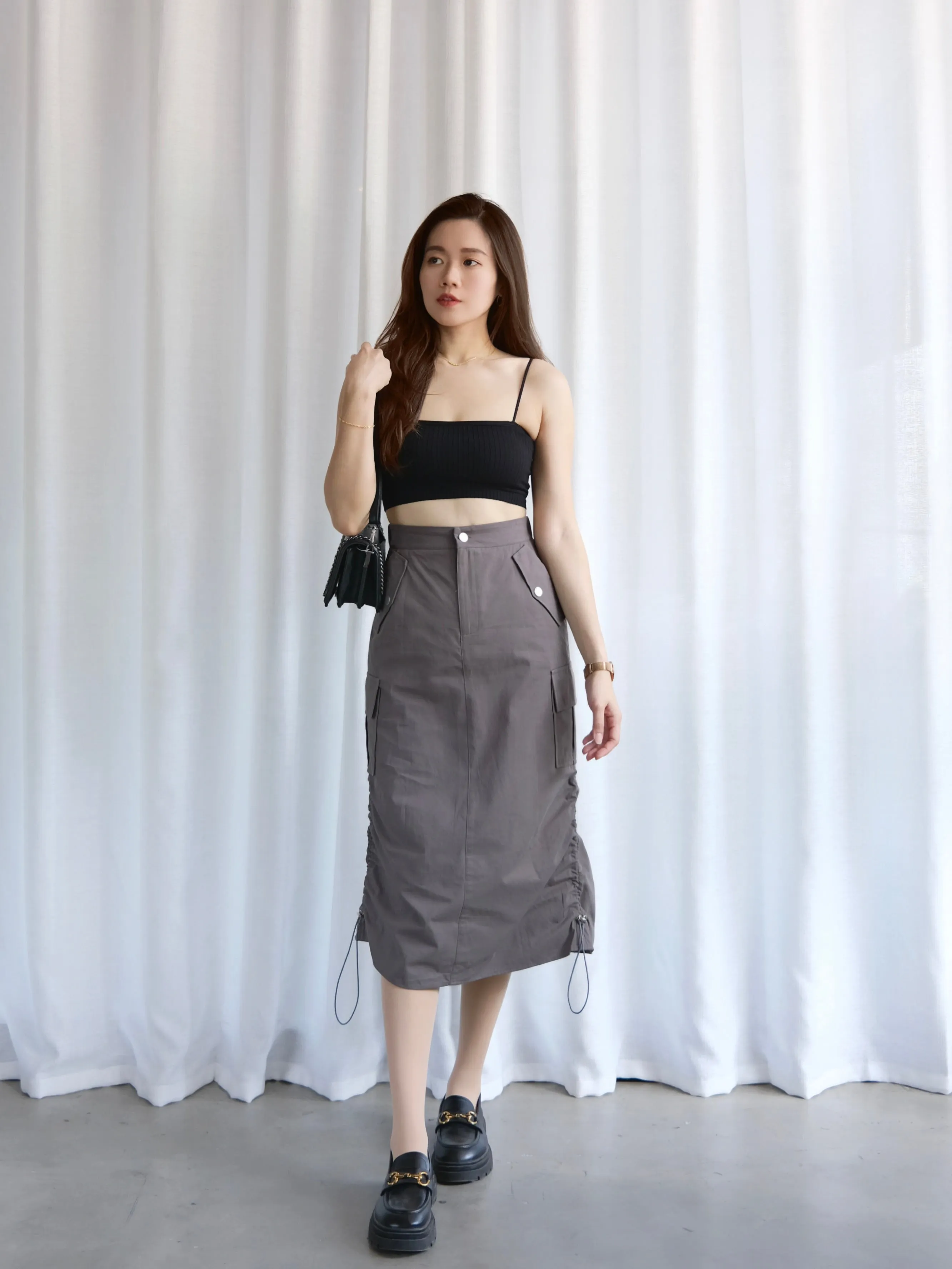 ACEWIN Side Drawstring Cargo Midi Pencil Skirt (Size S-M) 601298