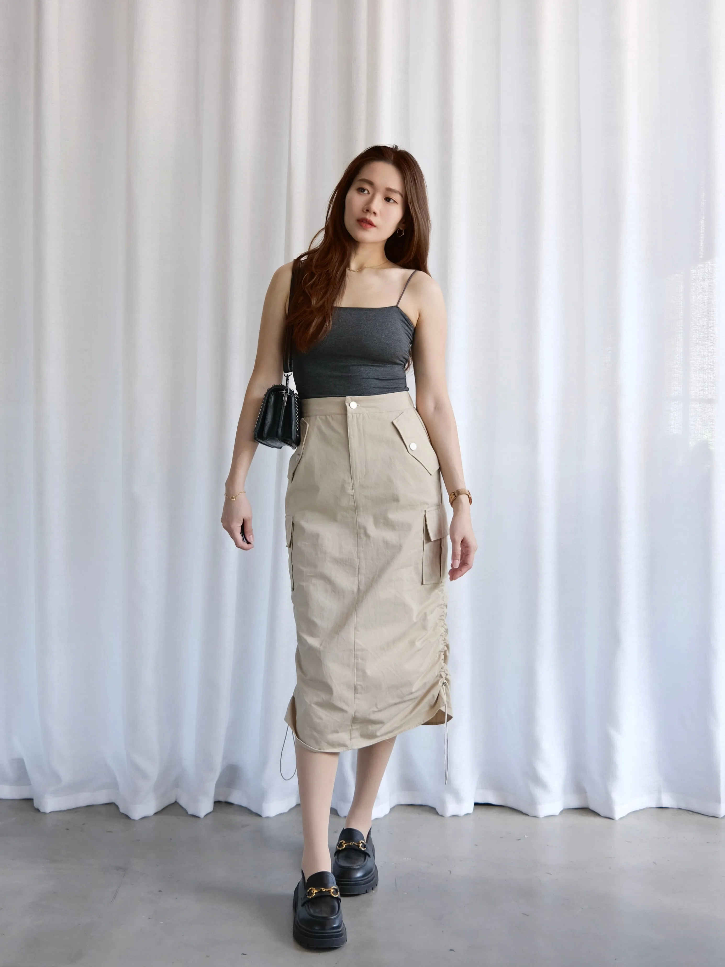 ACEWIN Side Drawstring Cargo Midi Pencil Skirt (Size S-M) 601298