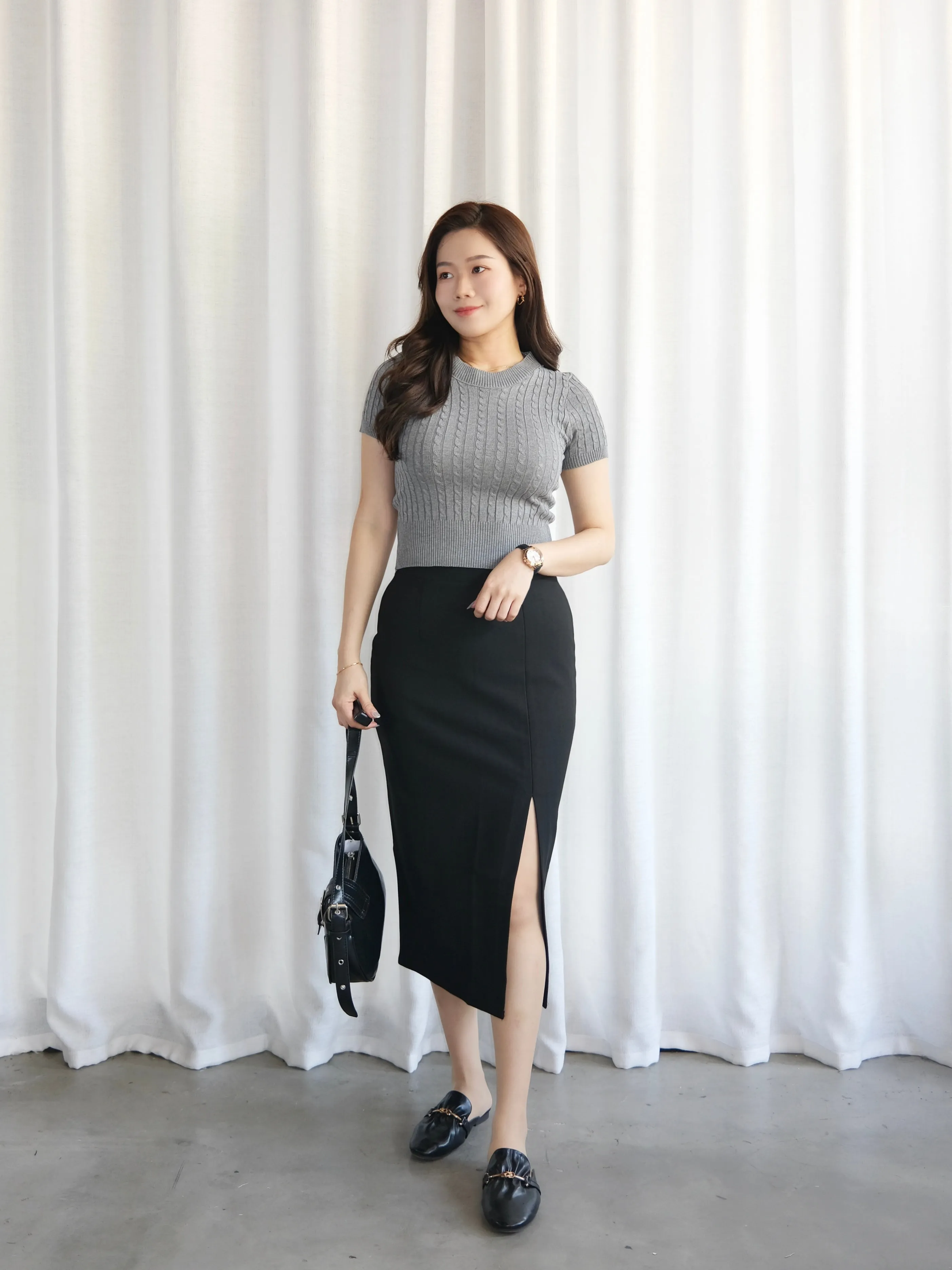 ACEWIN Slit Front Pencil Midi Skirt (Size S-XL) 601312