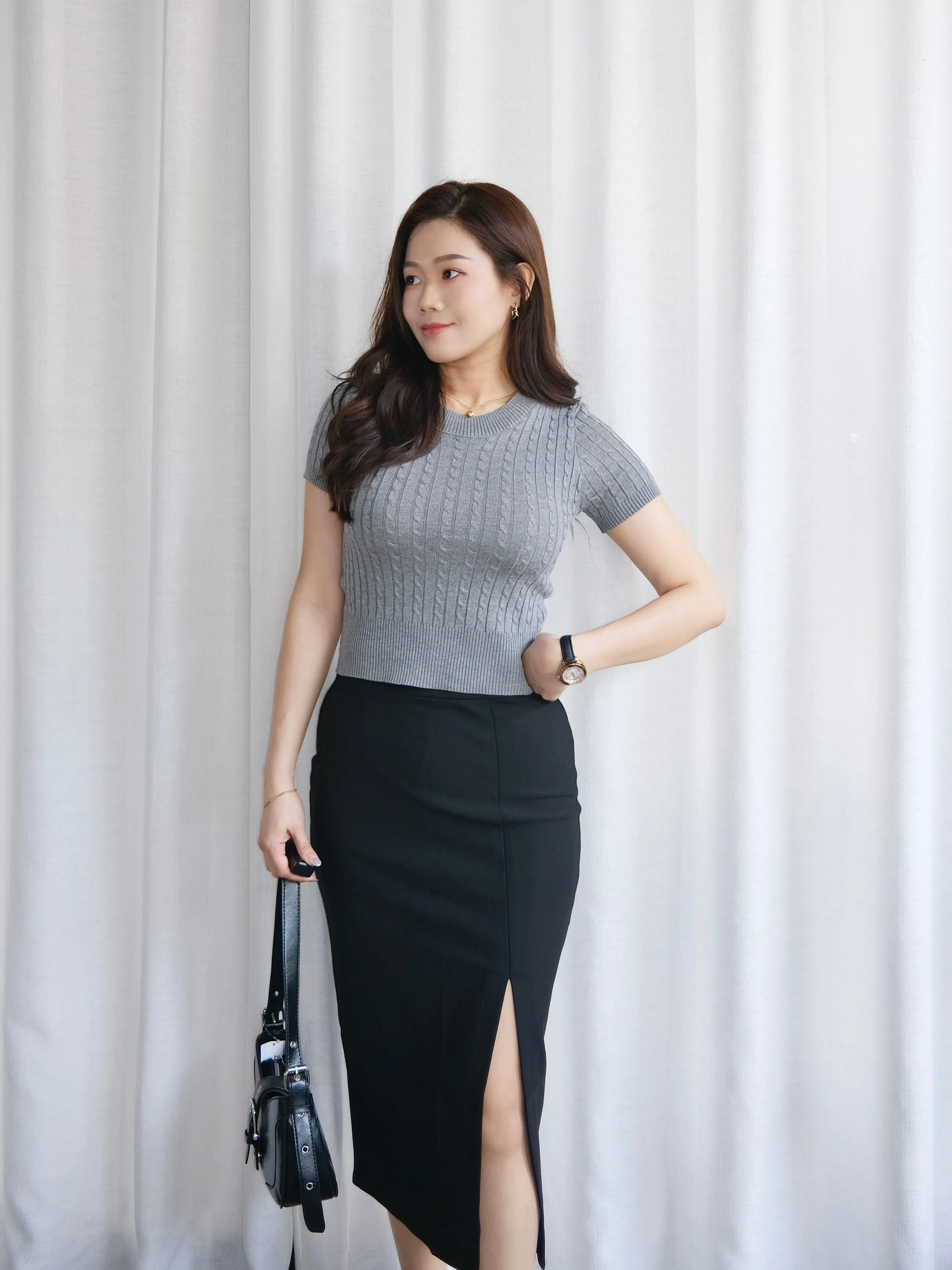 ACEWIN Slit Front Pencil Midi Skirt (Size S-XL) 601312