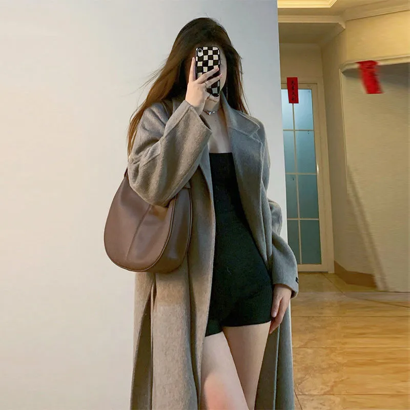 Aiertu simple winter outfits Maillard Double-Sided Velvet Mid-Length Fashion Woolen Coat Women's Autumn and Winter Small Slimming Woolen Large