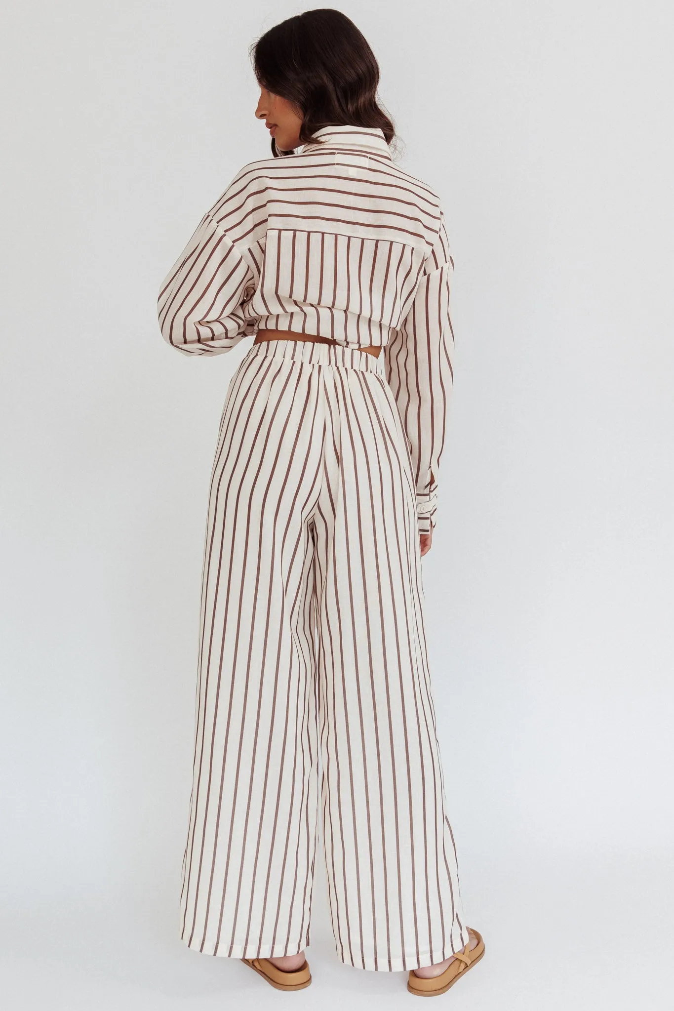 Alex Elastic Waist Pants Stripe Latte