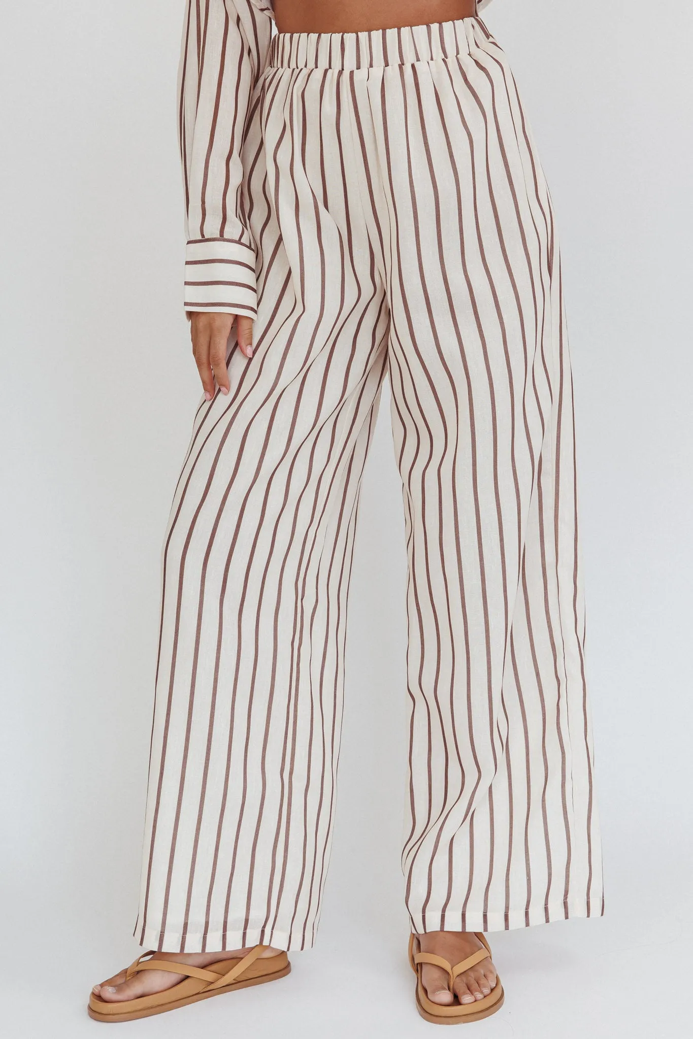 Alex Elastic Waist Pants Stripe Latte