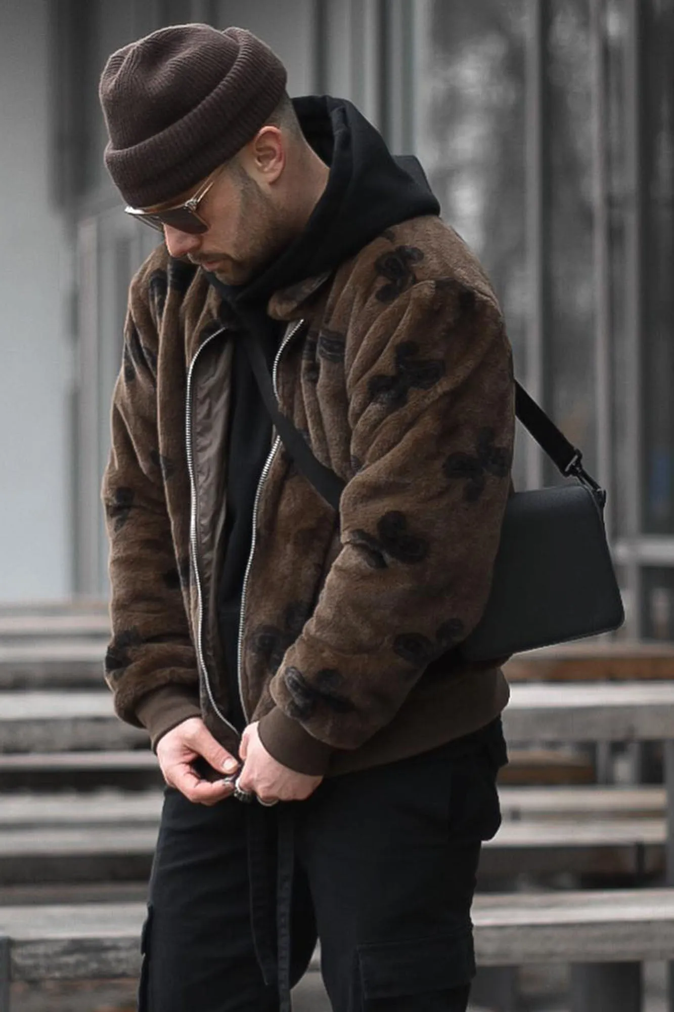 All Over Paisley Faux Fur Bomber Jacket - Brown