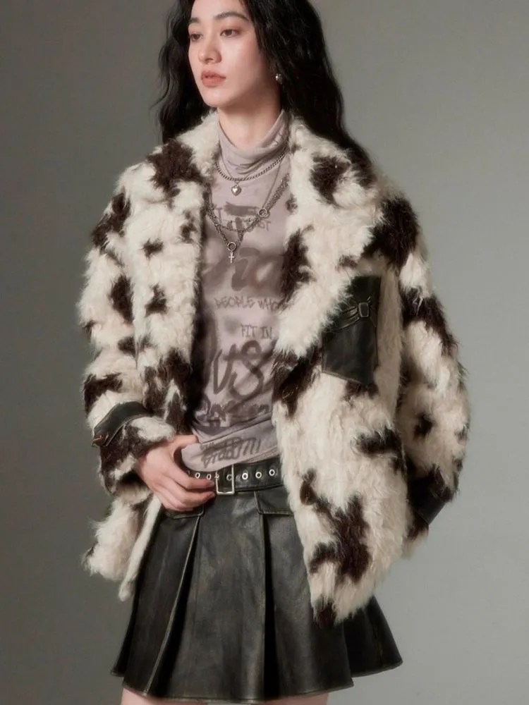 Animal Print Suit Collar Eco Fur Coat【s0000004862】