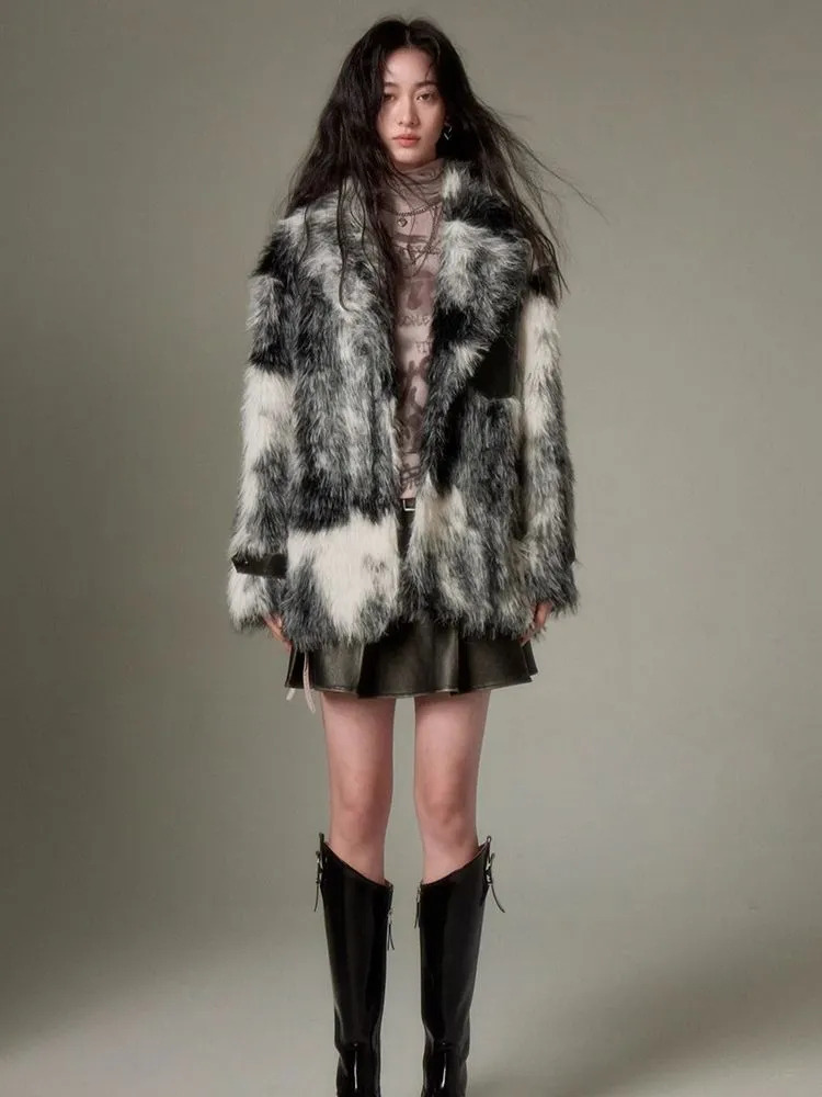 Animal Print Suit Collar Eco Fur Coat【s0000004862】