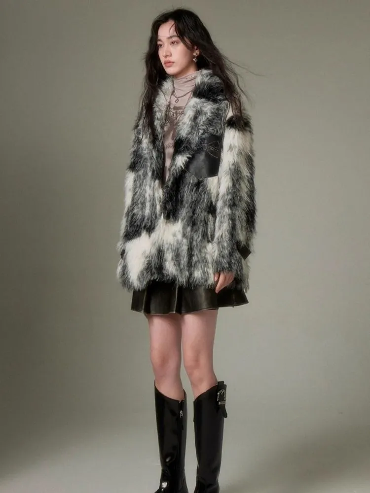 Animal Print Suit Collar Eco Fur Coat【s0000004862】