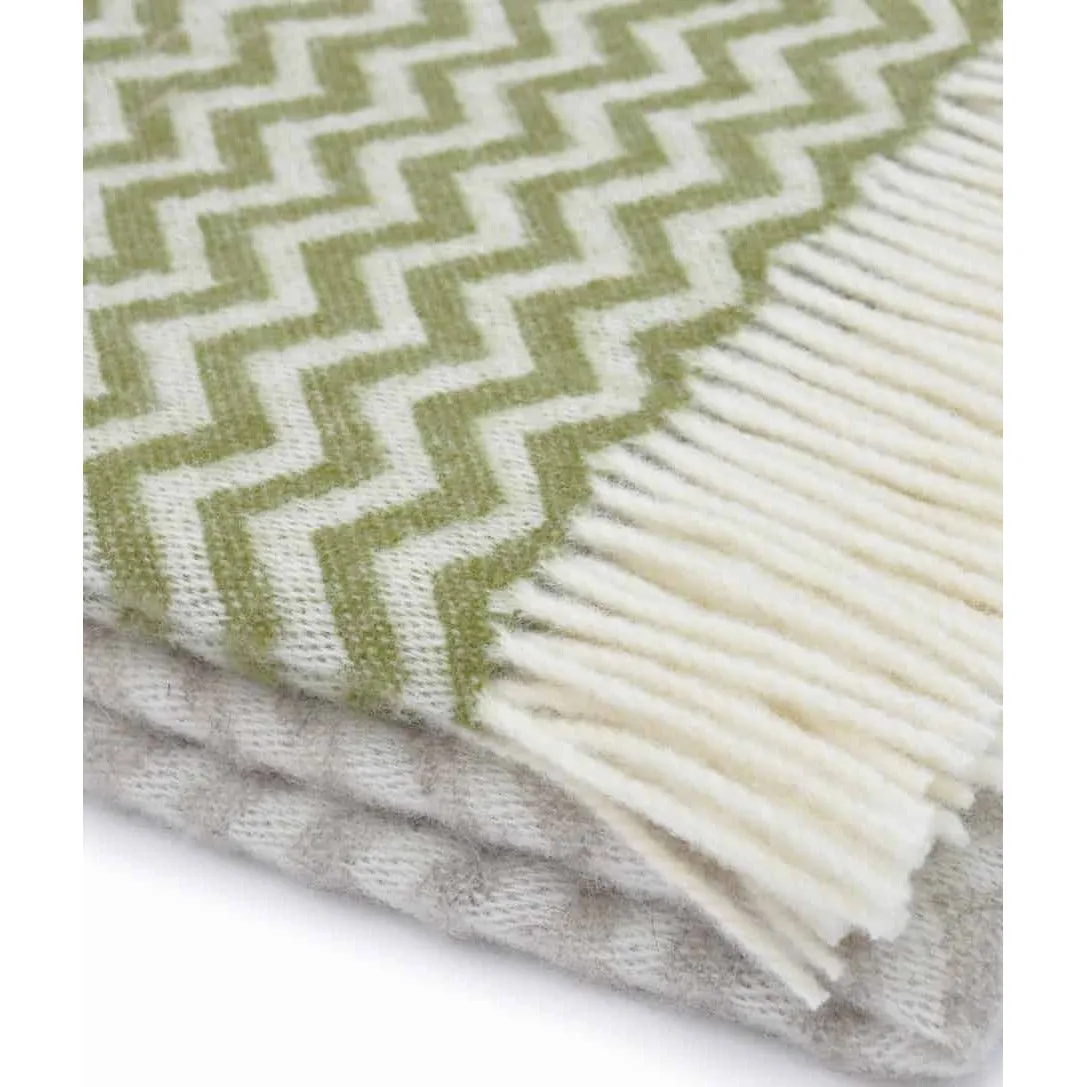 Apple Green and Brown Chevron Pattern Pure New Wool Jette Throw (190cm x 130cm)