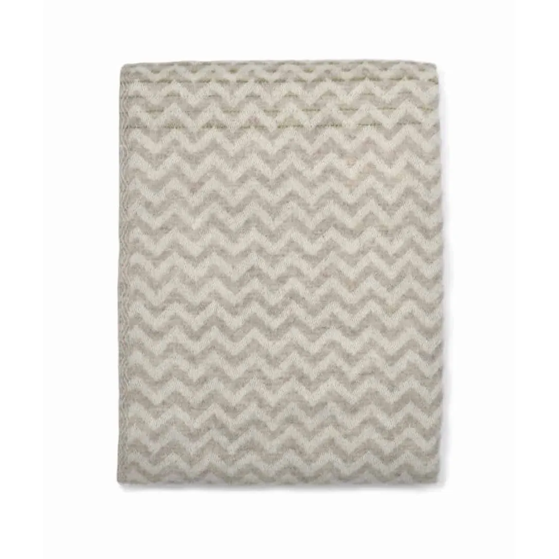 Apple Green and Brown Chevron Pattern Pure New Wool Jette Throw (190cm x 130cm)