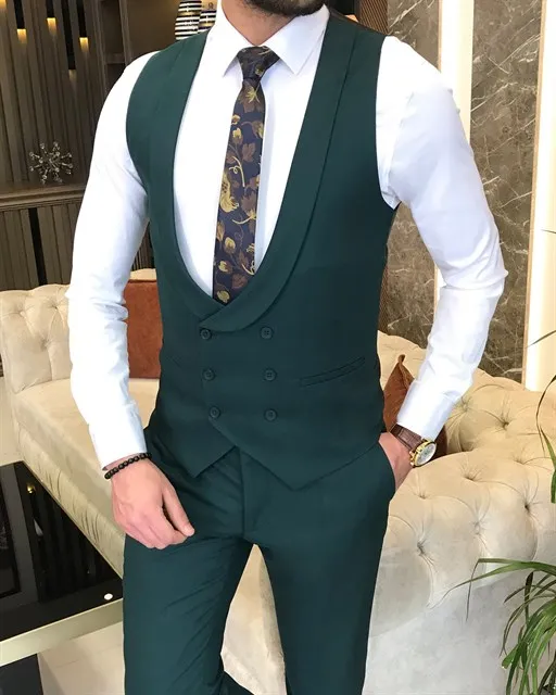 Army Green Single Breasted 3 Piece Suit by Italian Vega®