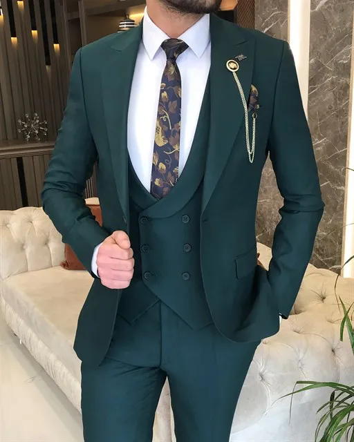 Army Green Single Breasted 3 Piece Suit by Italian Vega®