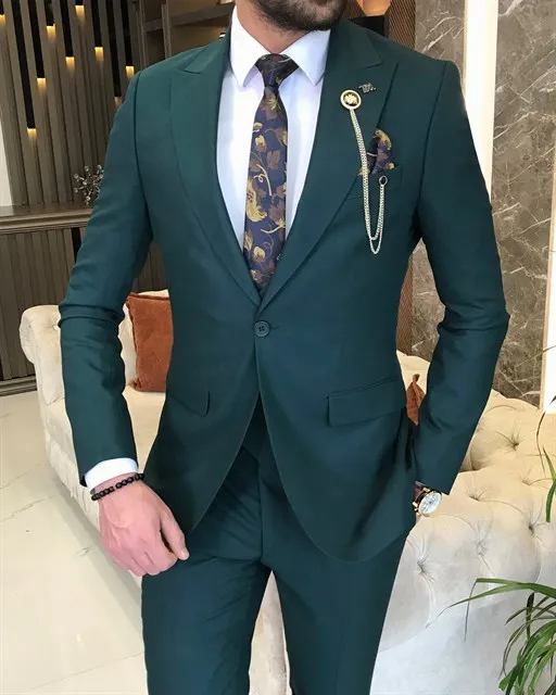 Army Green Single Breasted 3 Piece Suit by Italian Vega®