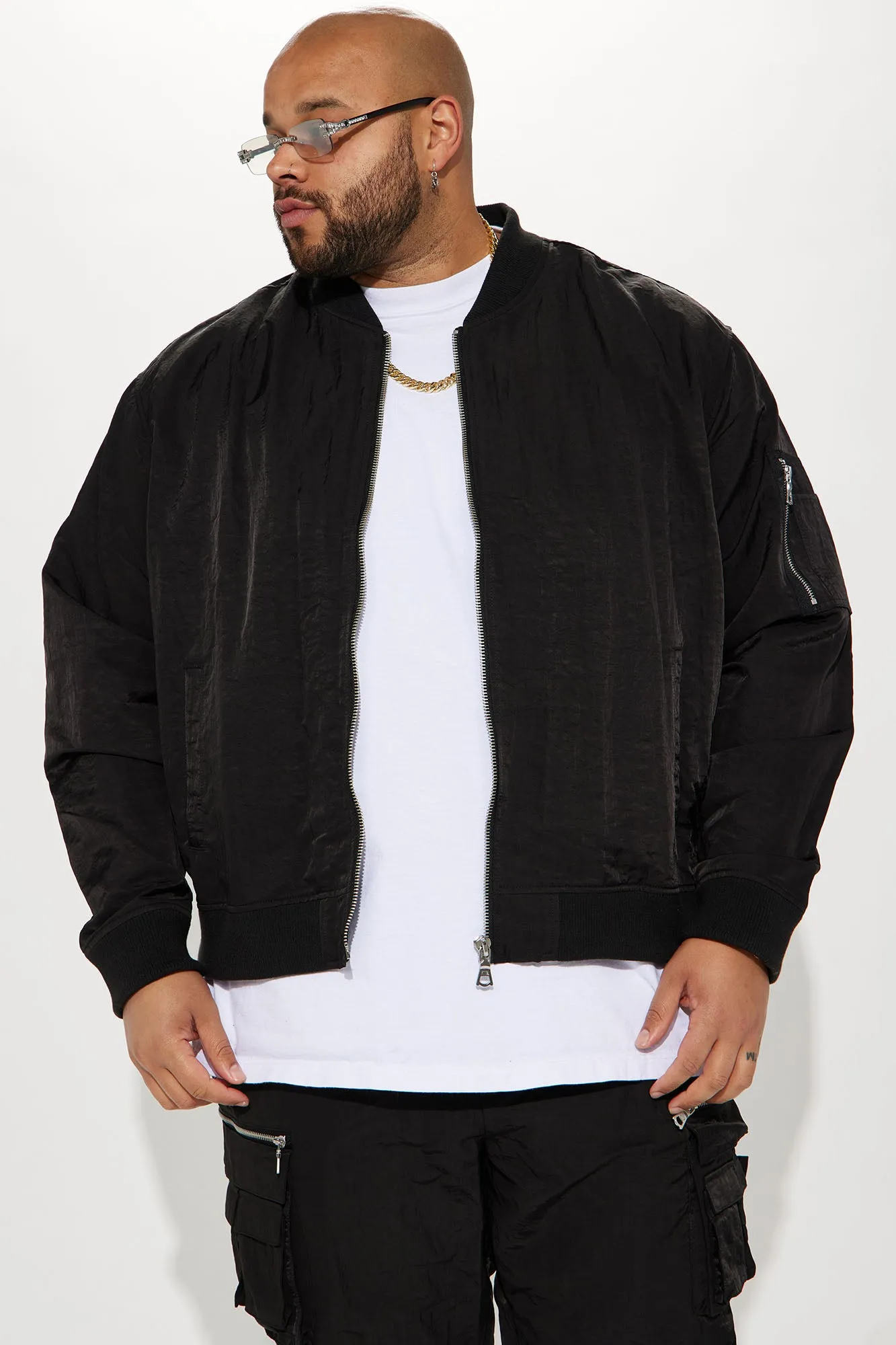 As It Was Nylon Military Bomber Jacket - Black