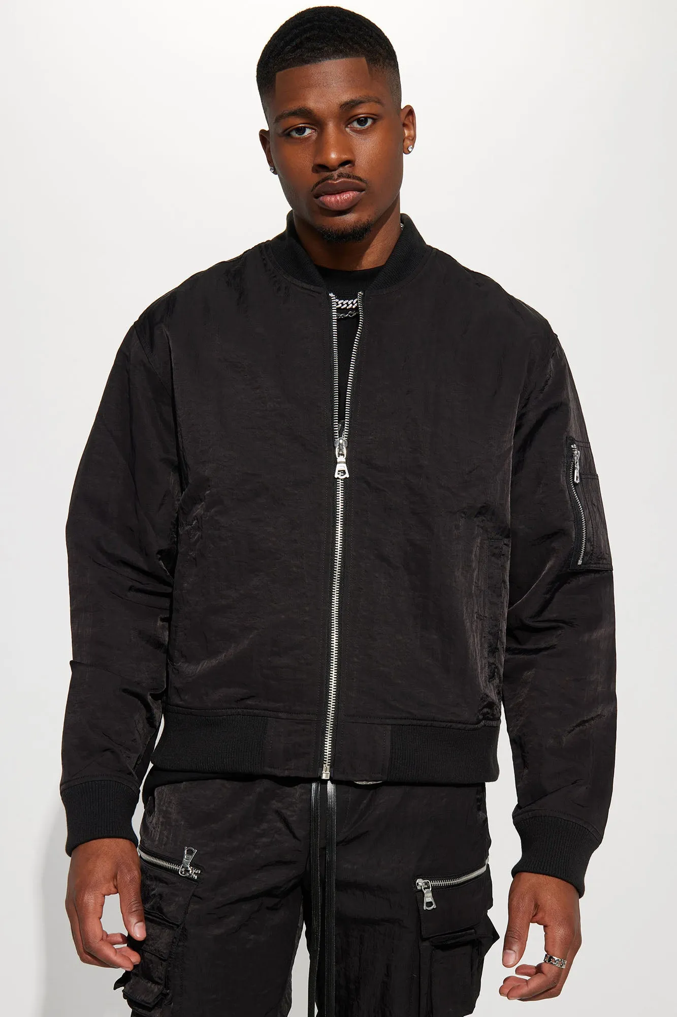 As It Was Nylon Military Bomber Jacket - Black