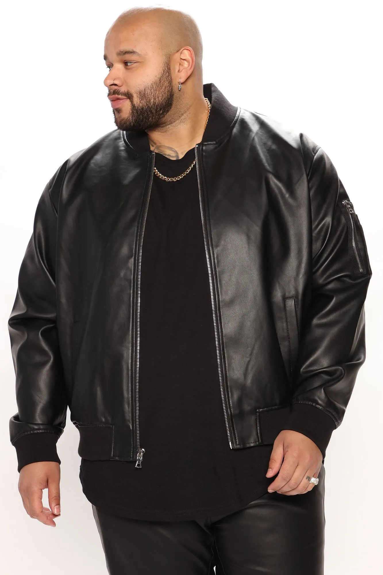 Ashton Faux Leather Zip Bomber Jacket - Black