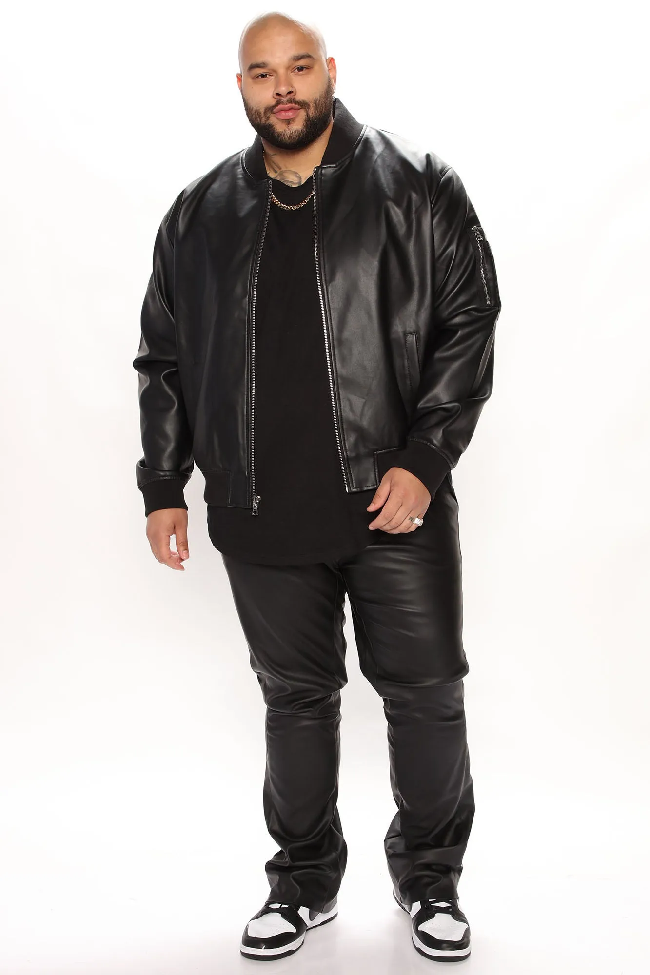 Ashton Faux Leather Zip Bomber Jacket - Black