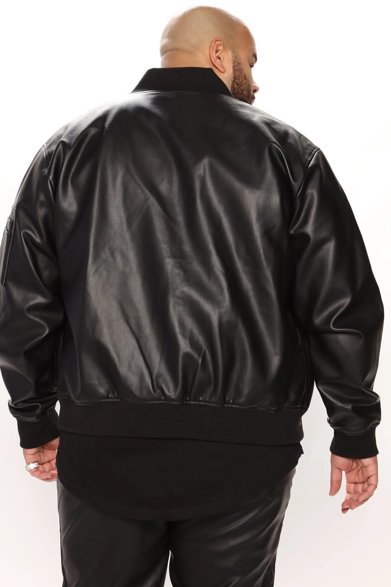 Ashton Faux Leather Zip Bomber Jacket - Black