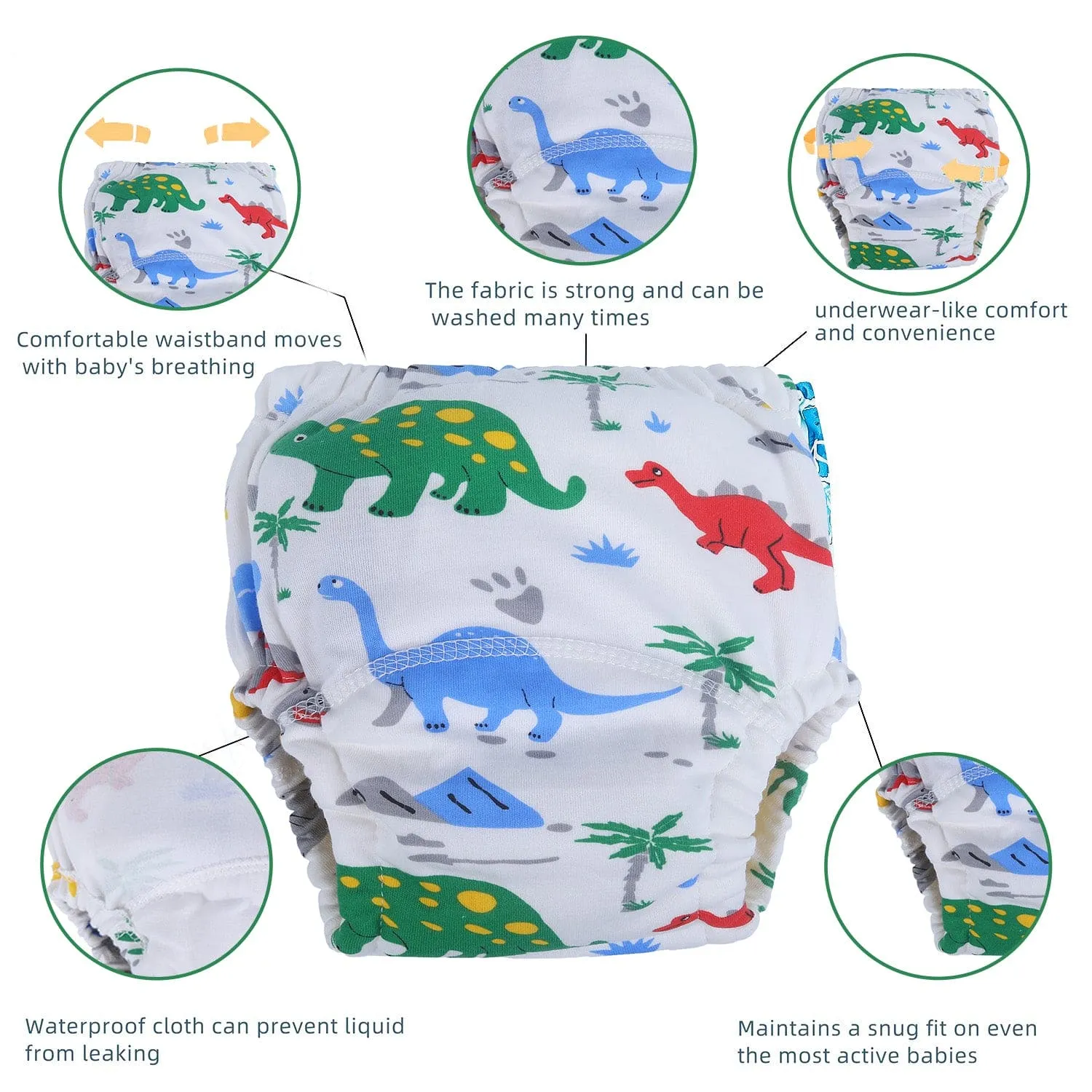 Baby Moo Dinosour Reusable Cloth Training Pants Diaper Panty - Multicolour