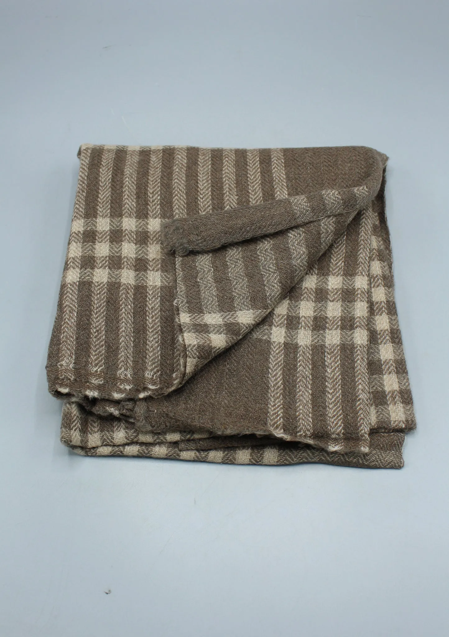 Beige Color Checkerd Pattern Mix Wool Cashmere Shawl