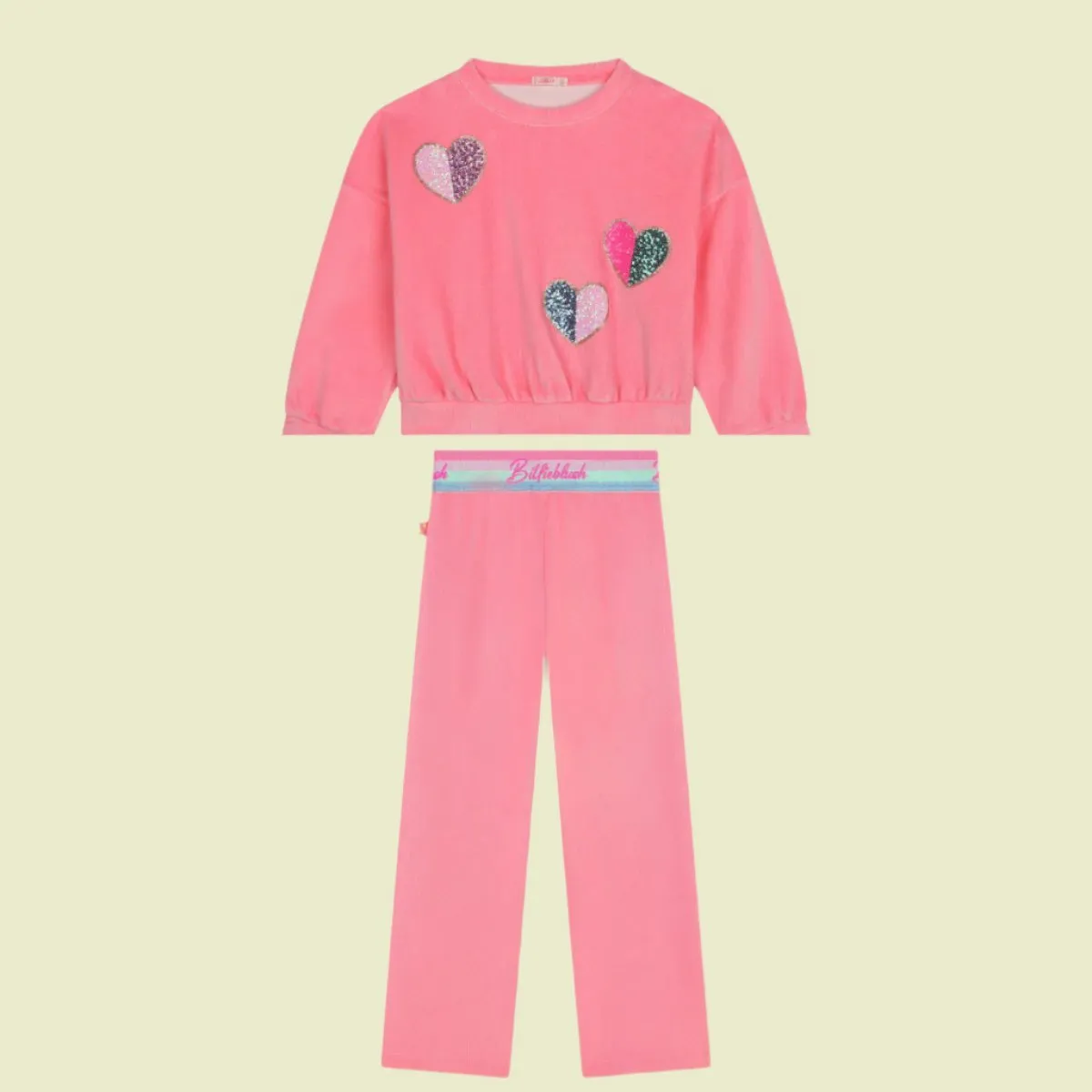 Billieblush Pink Velvet Sequin Hearts Sweater and Pants Set