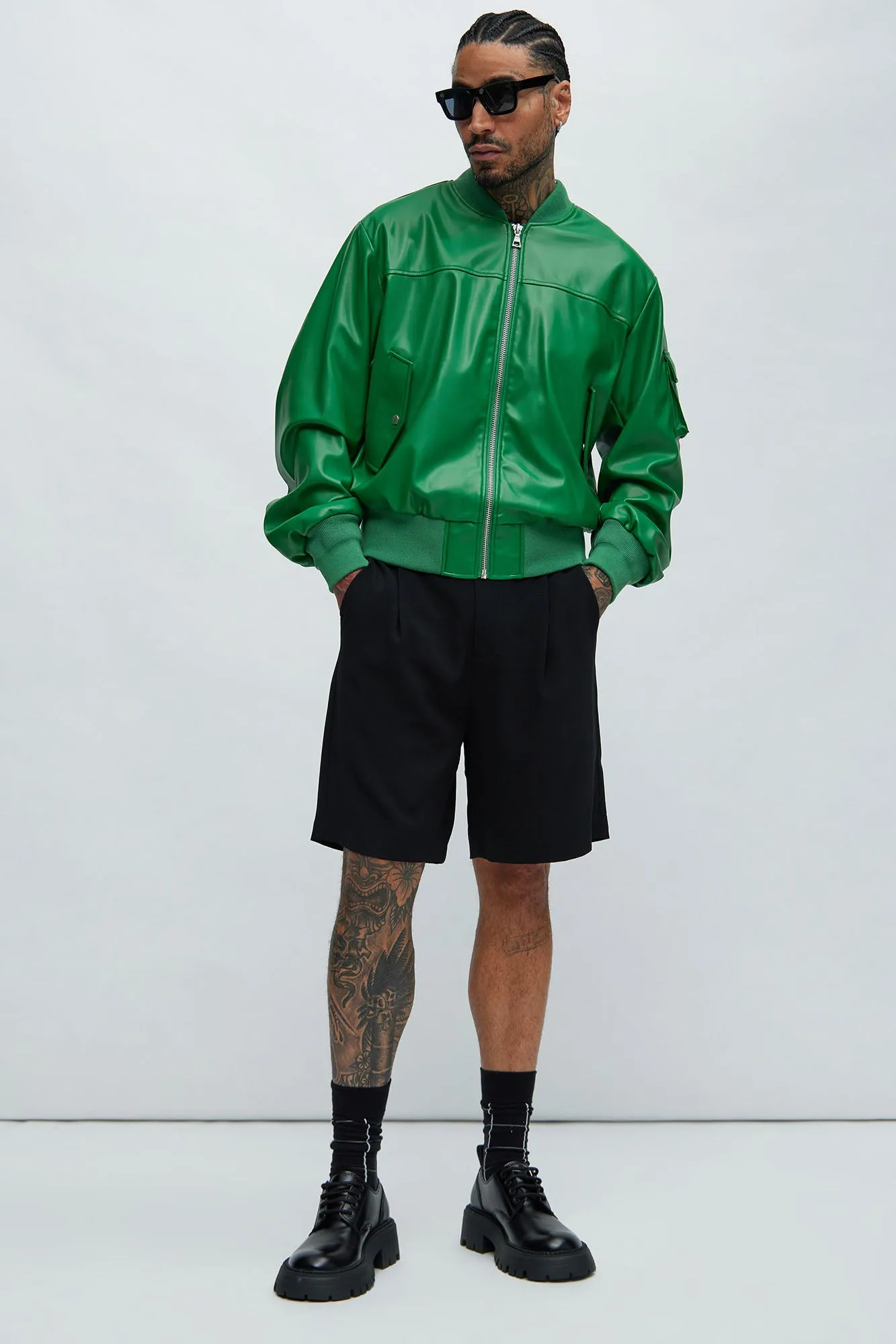 Birmingham Faux Leather Bomber Jacket - Green