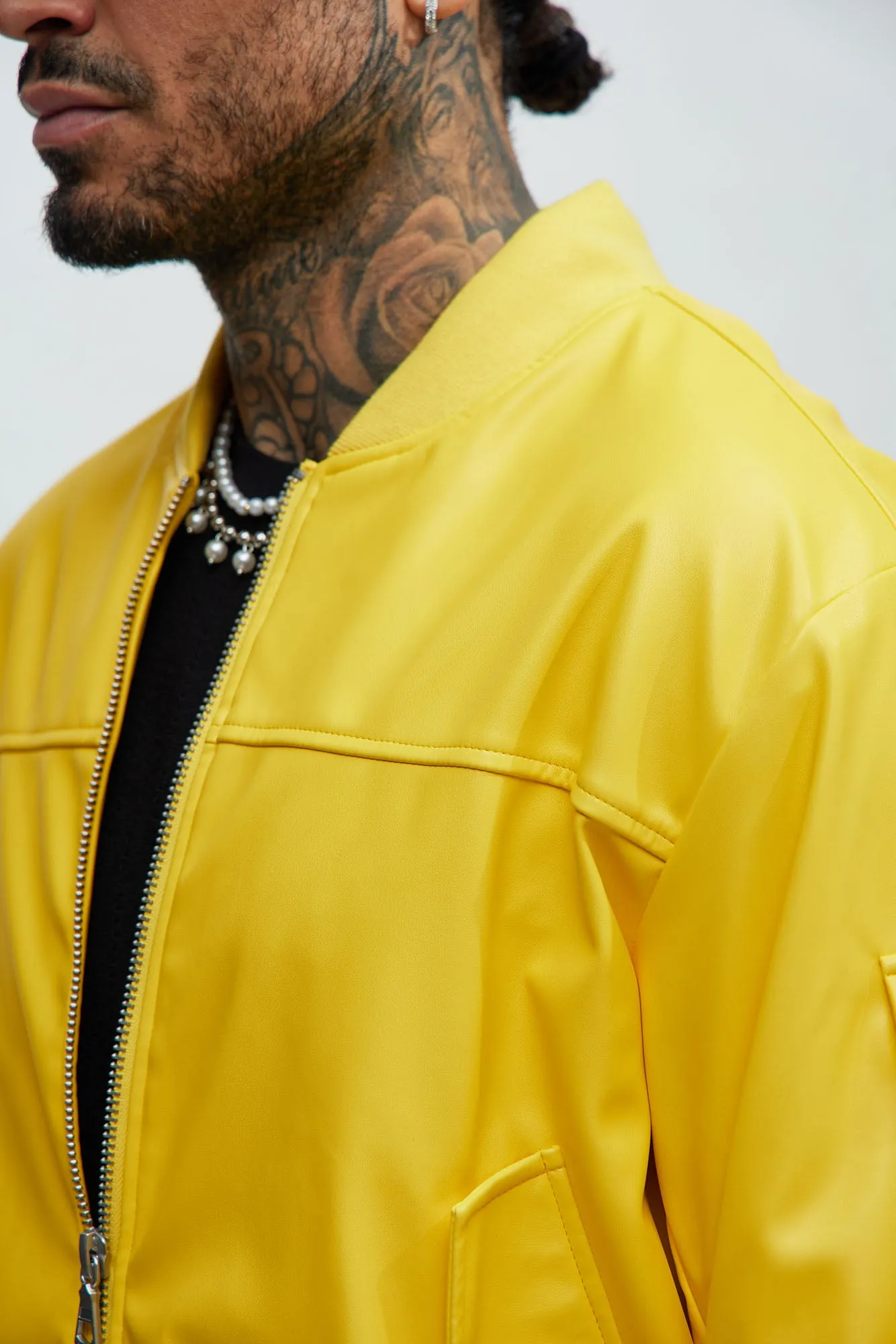 Birmingham Faux Leather Bomber Jacket - Yellow