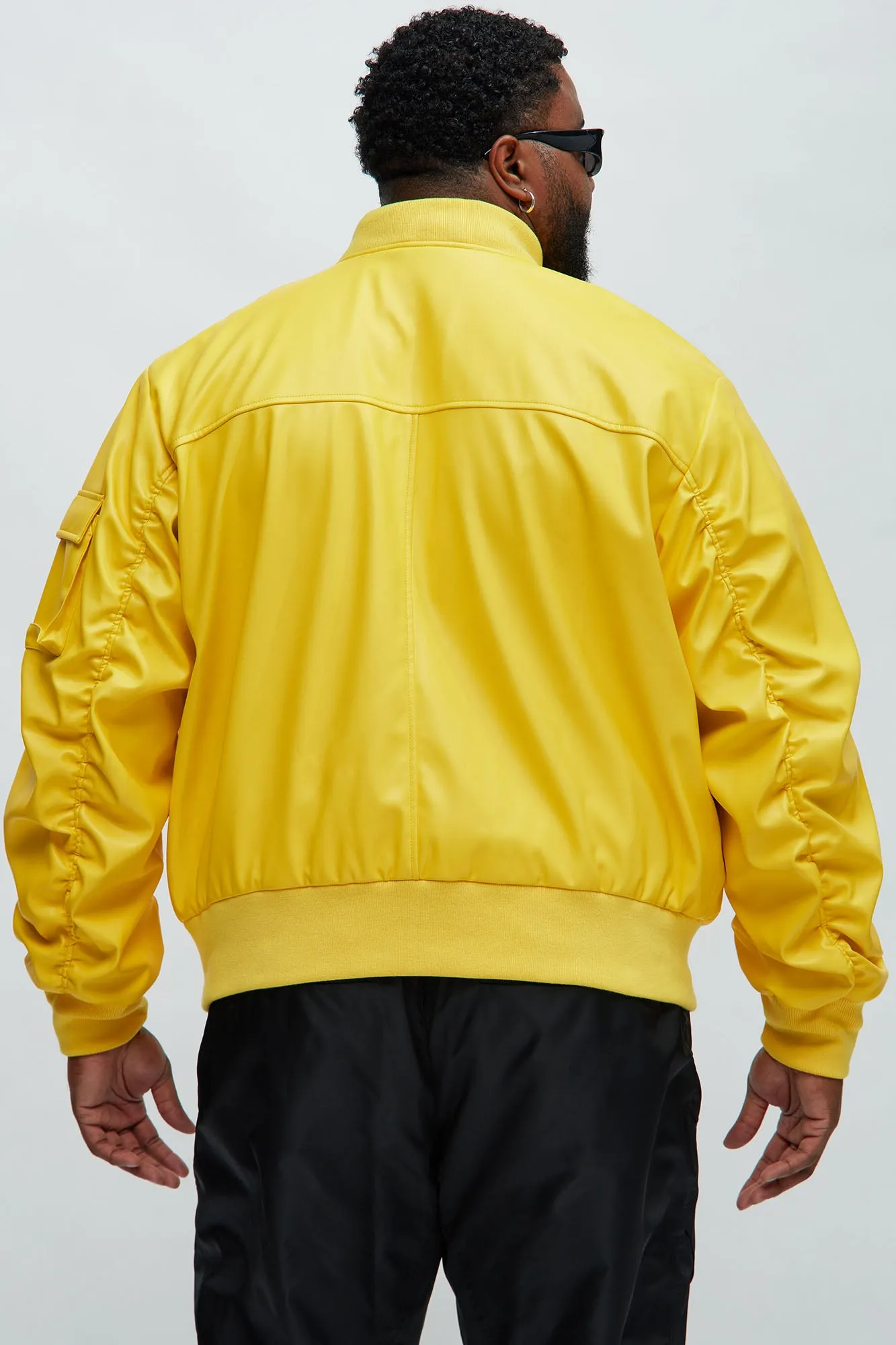 Birmingham Faux Leather Bomber Jacket - Yellow