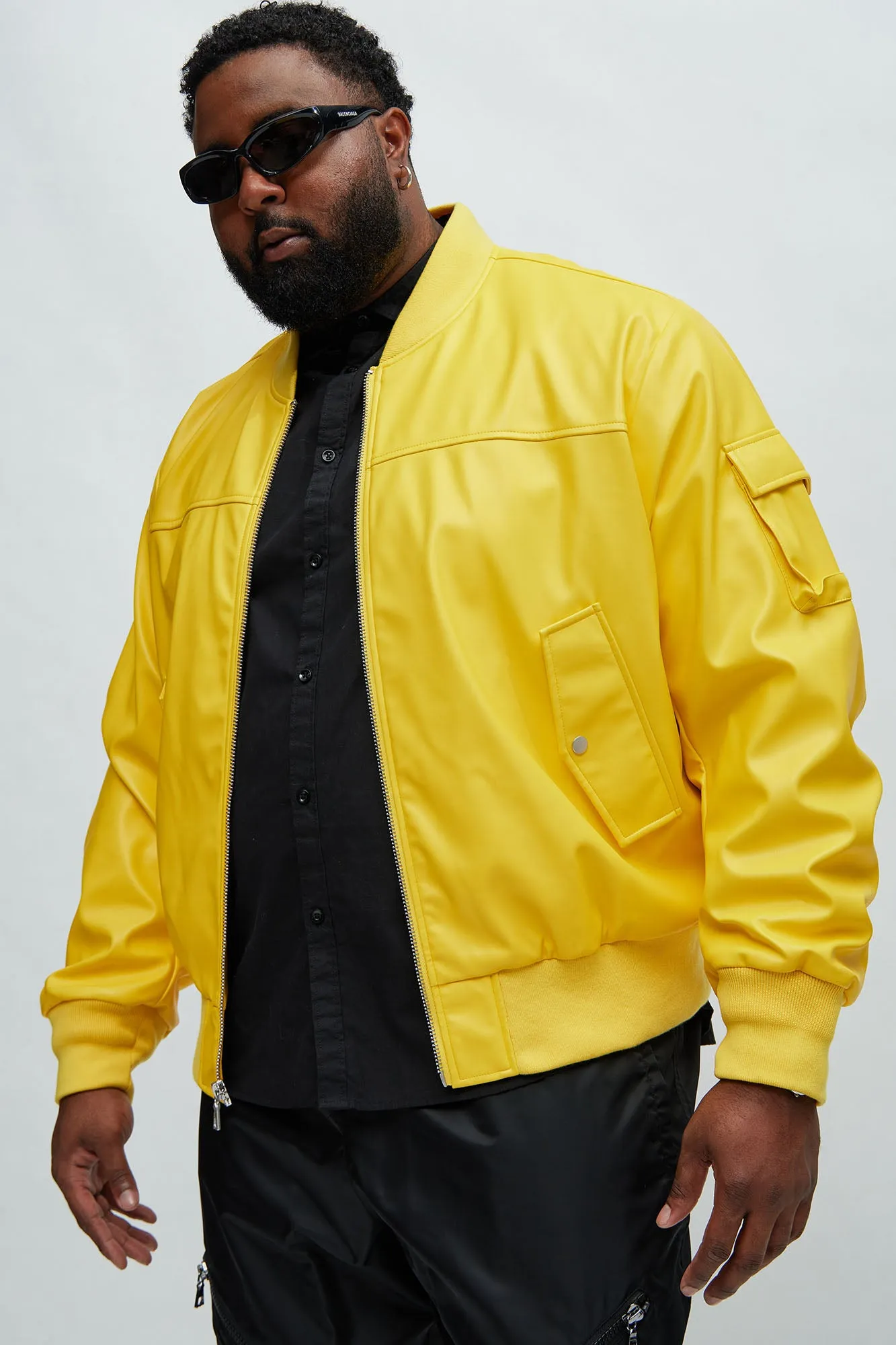 Birmingham Faux Leather Bomber Jacket - Yellow