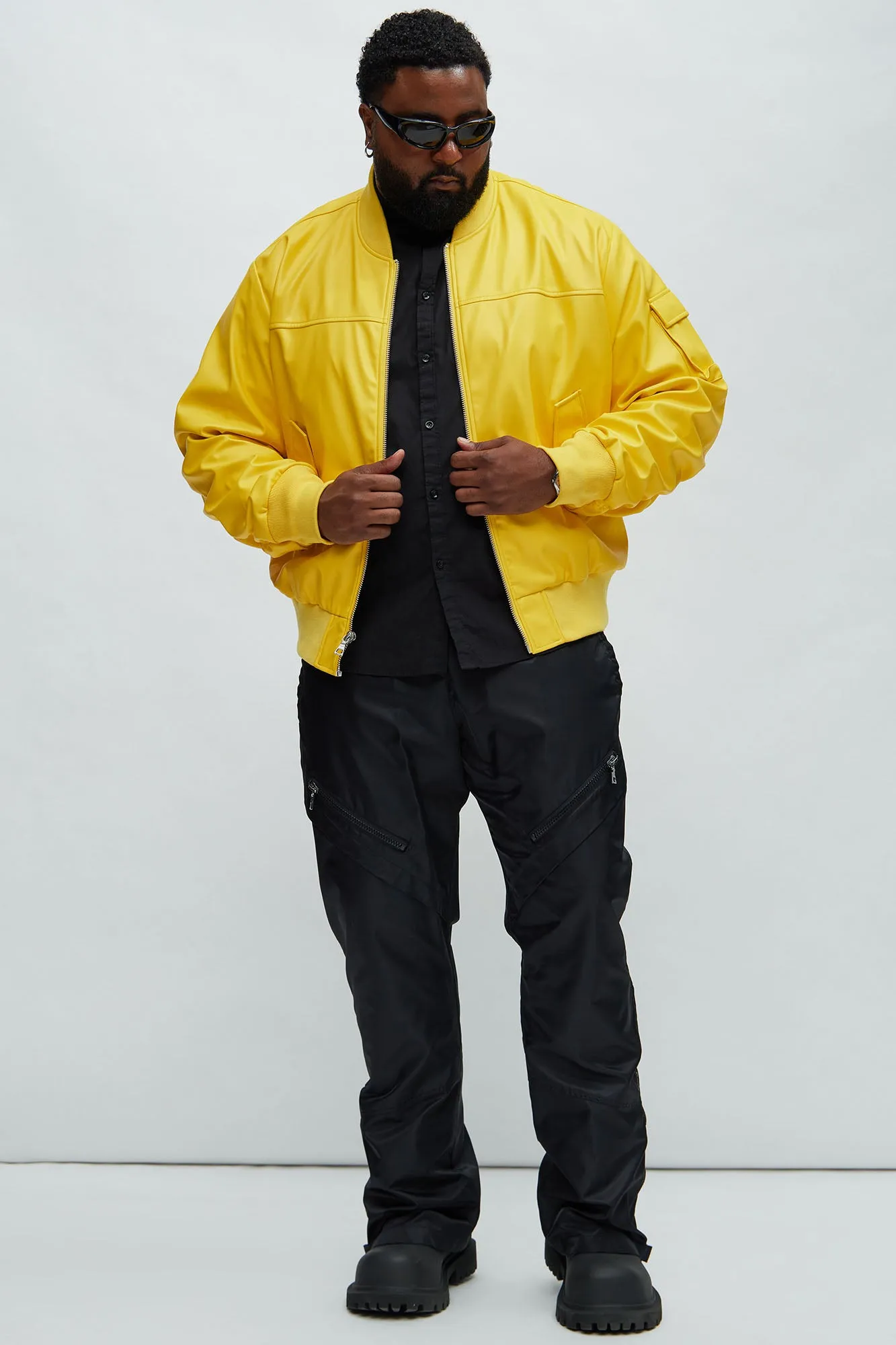 Birmingham Faux Leather Bomber Jacket - Yellow